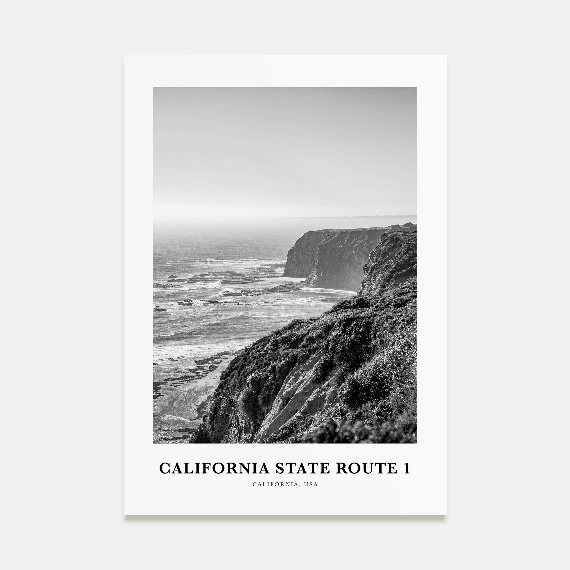 California State Route 1 Portrait B&W Poster