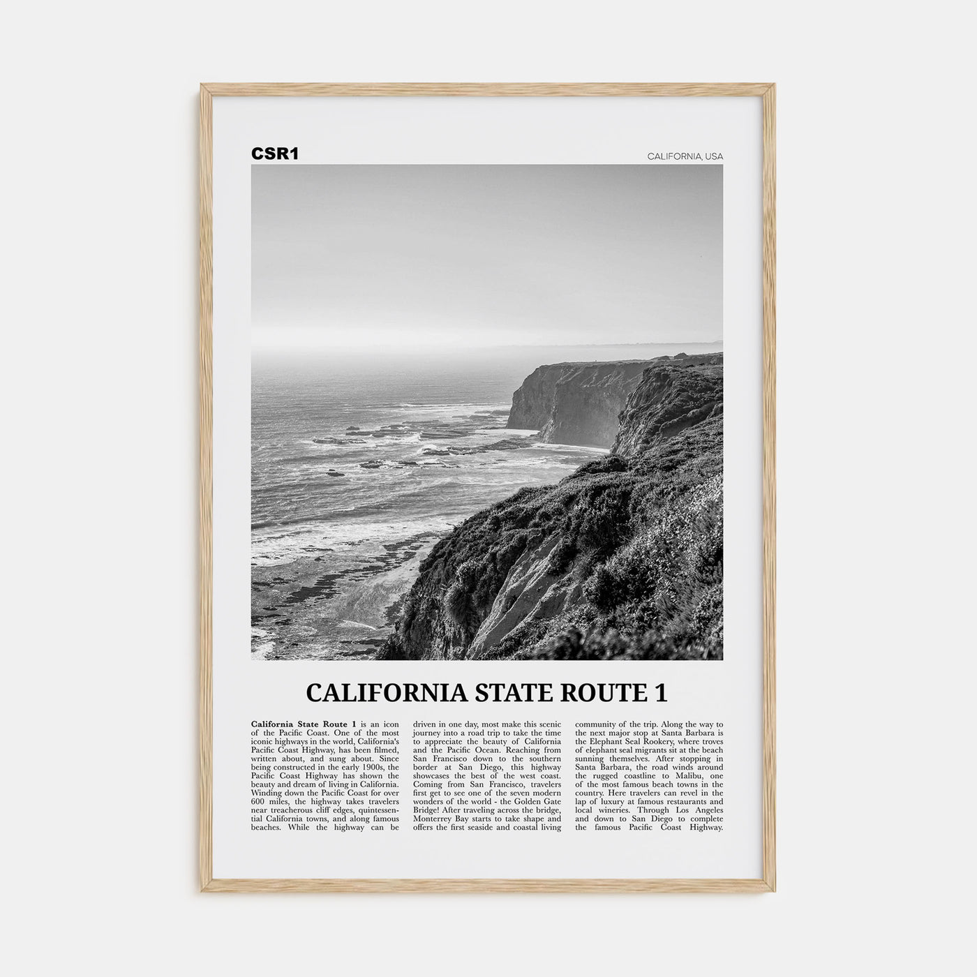 California State Route 1 Travel B&W Poster
