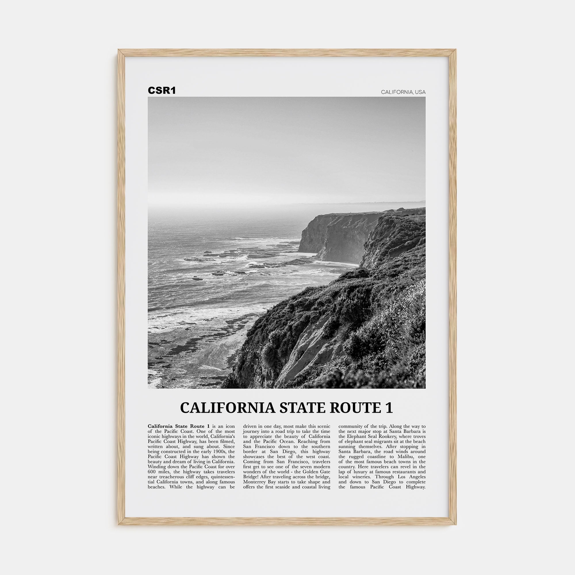 California State Route 1 Travel B&W Poster