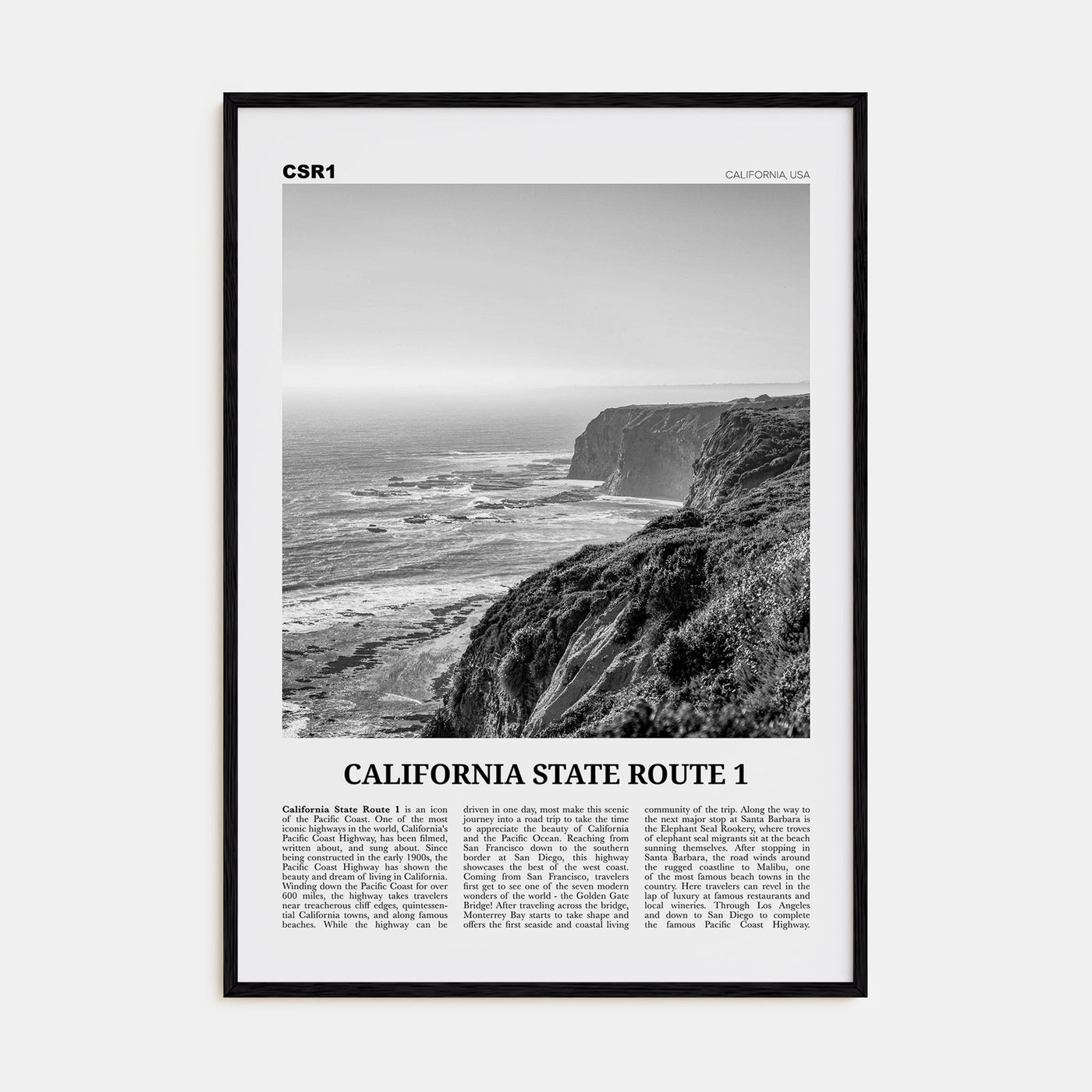 California State Route 1 Travel B&W Poster