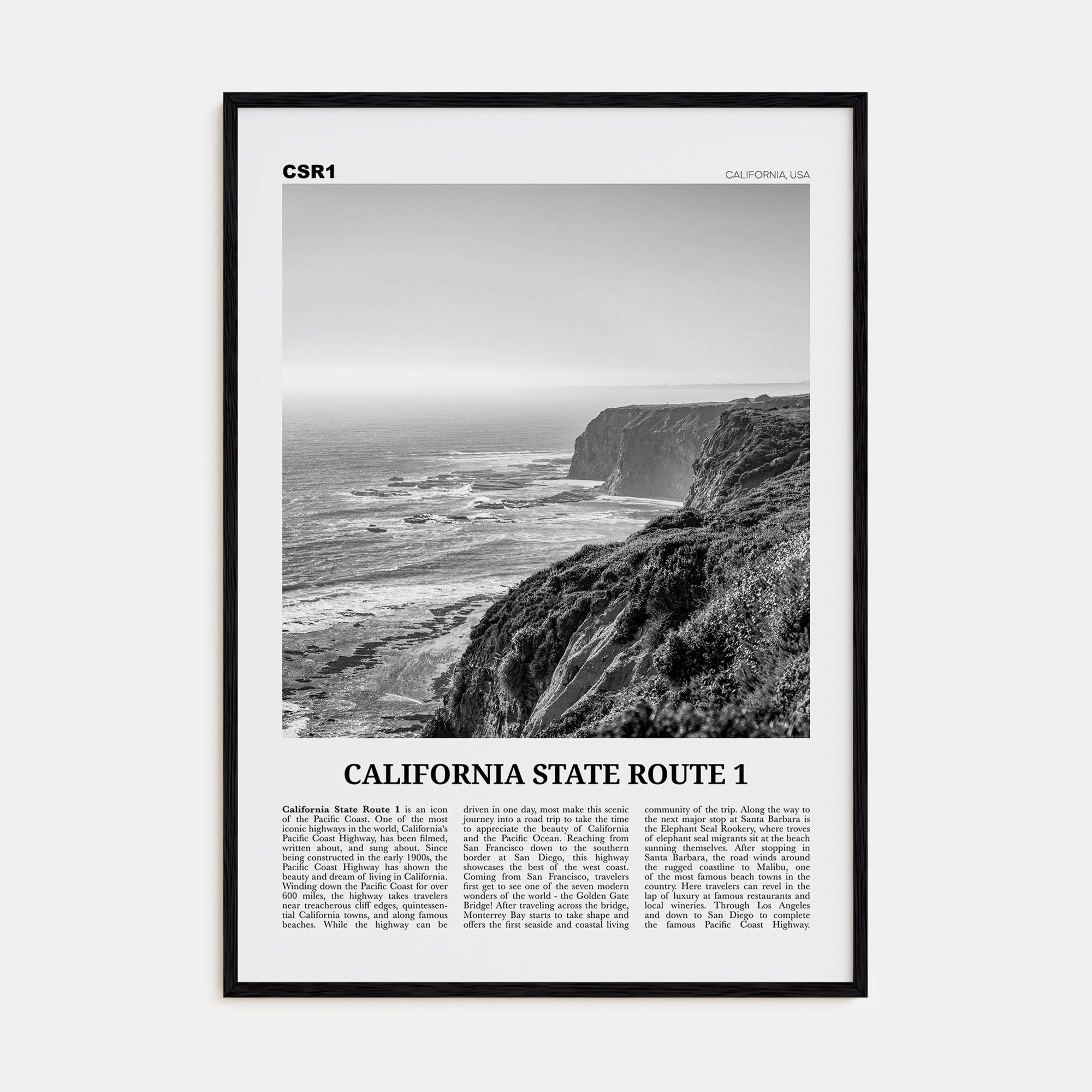 California State Route 1 Travel B&W Poster