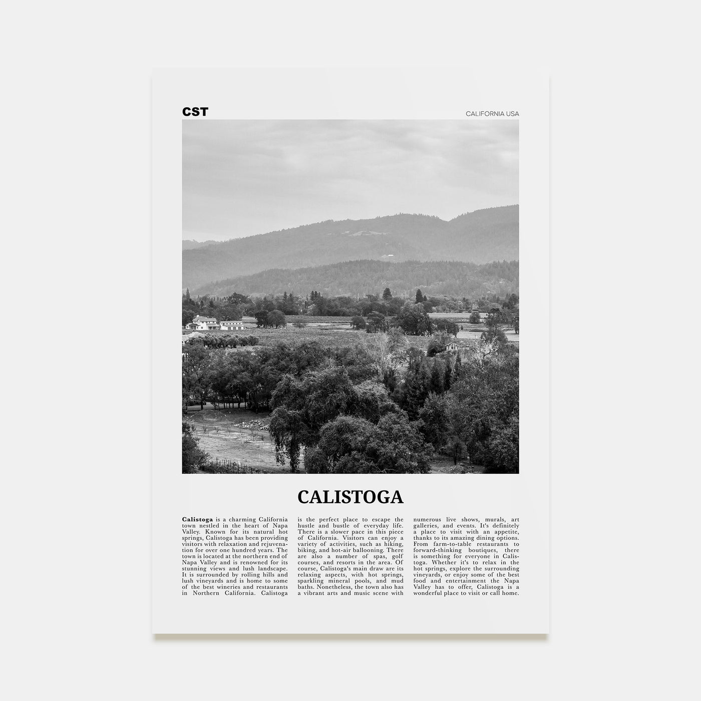 Calistoga Travel B&W Poster
