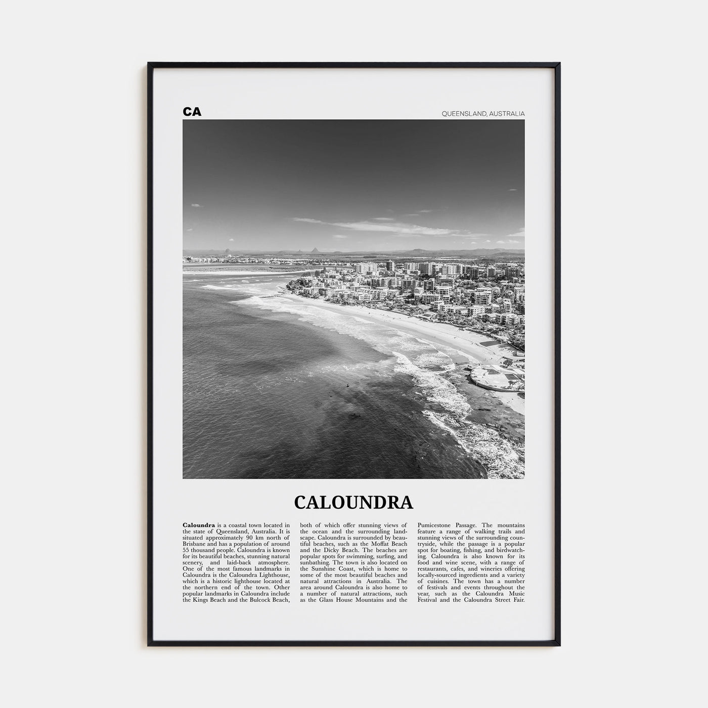 Caloundra Travel B&W Poster