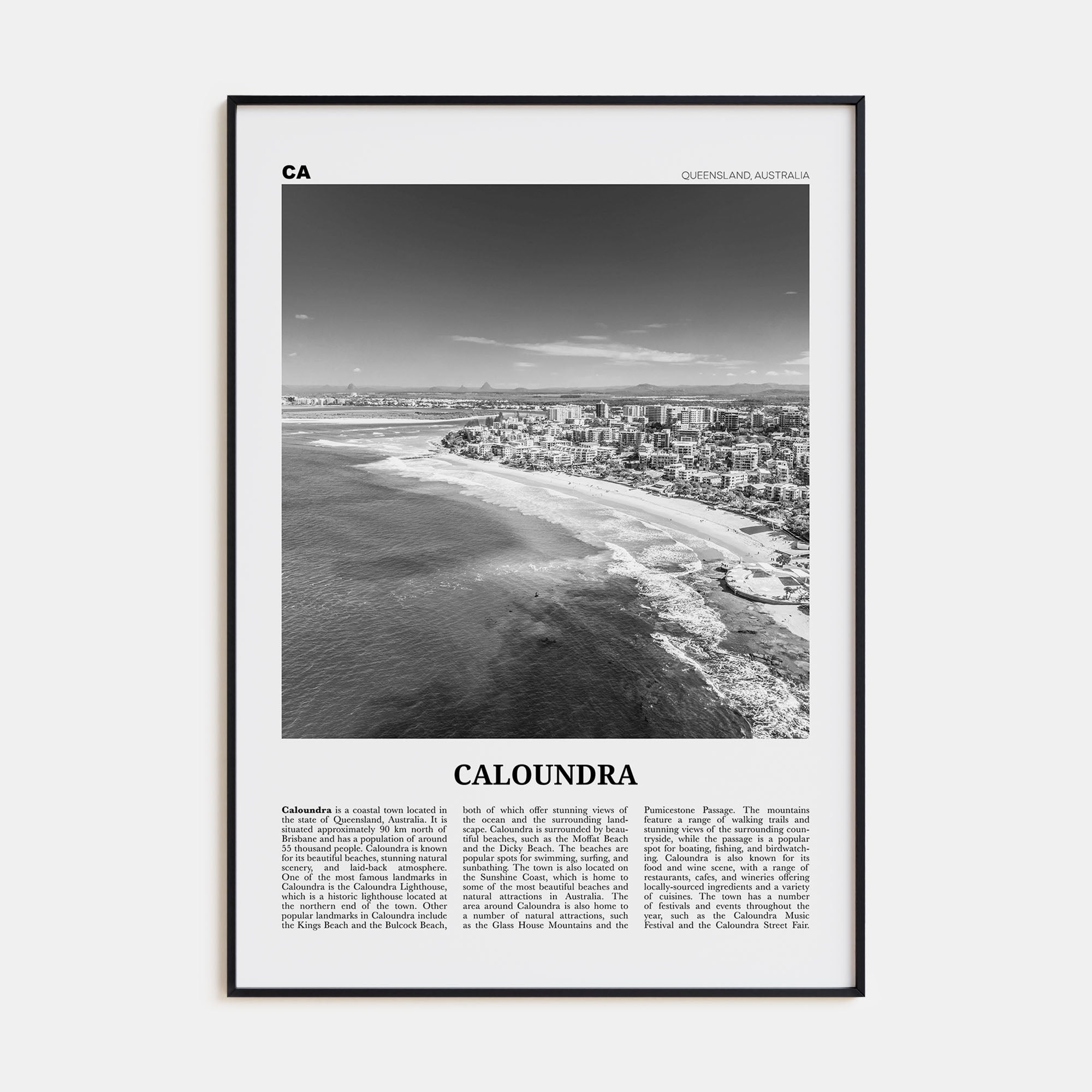 Caloundra Travel B&W Poster