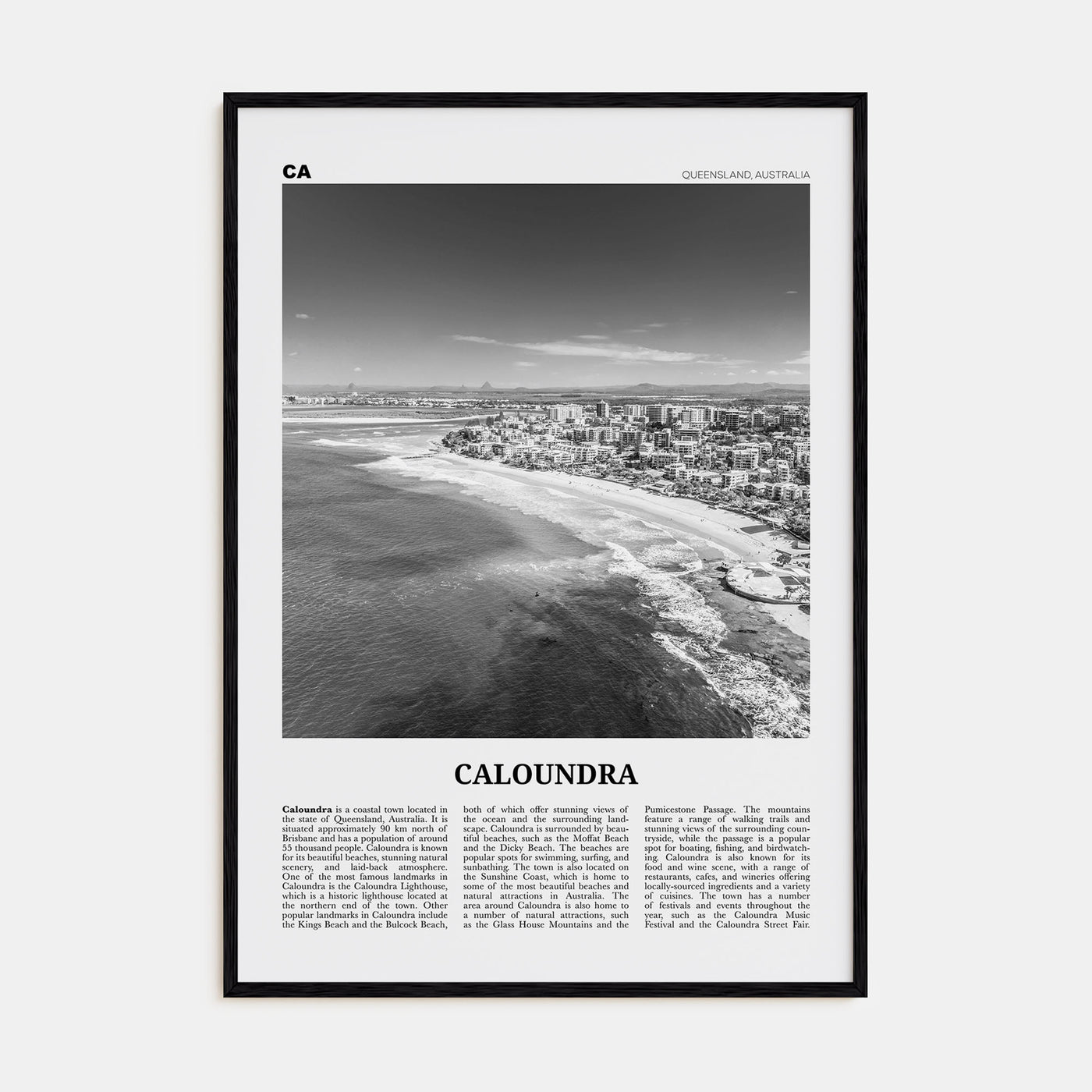 Caloundra Travel B&W Poster