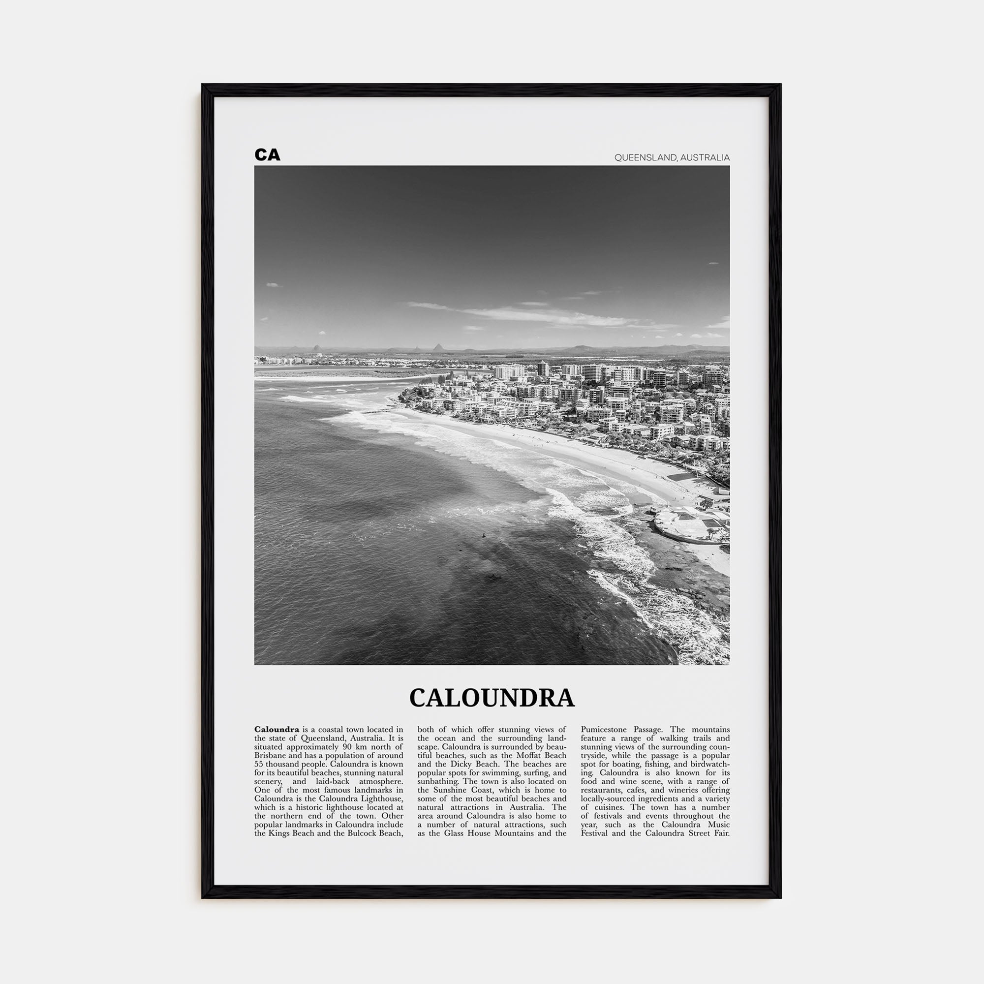 Caloundra Travel B&W Poster
