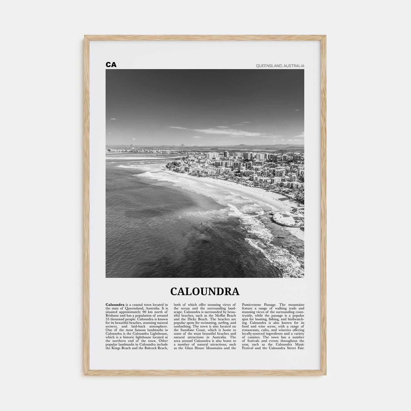 Caloundra Travel B&W Poster