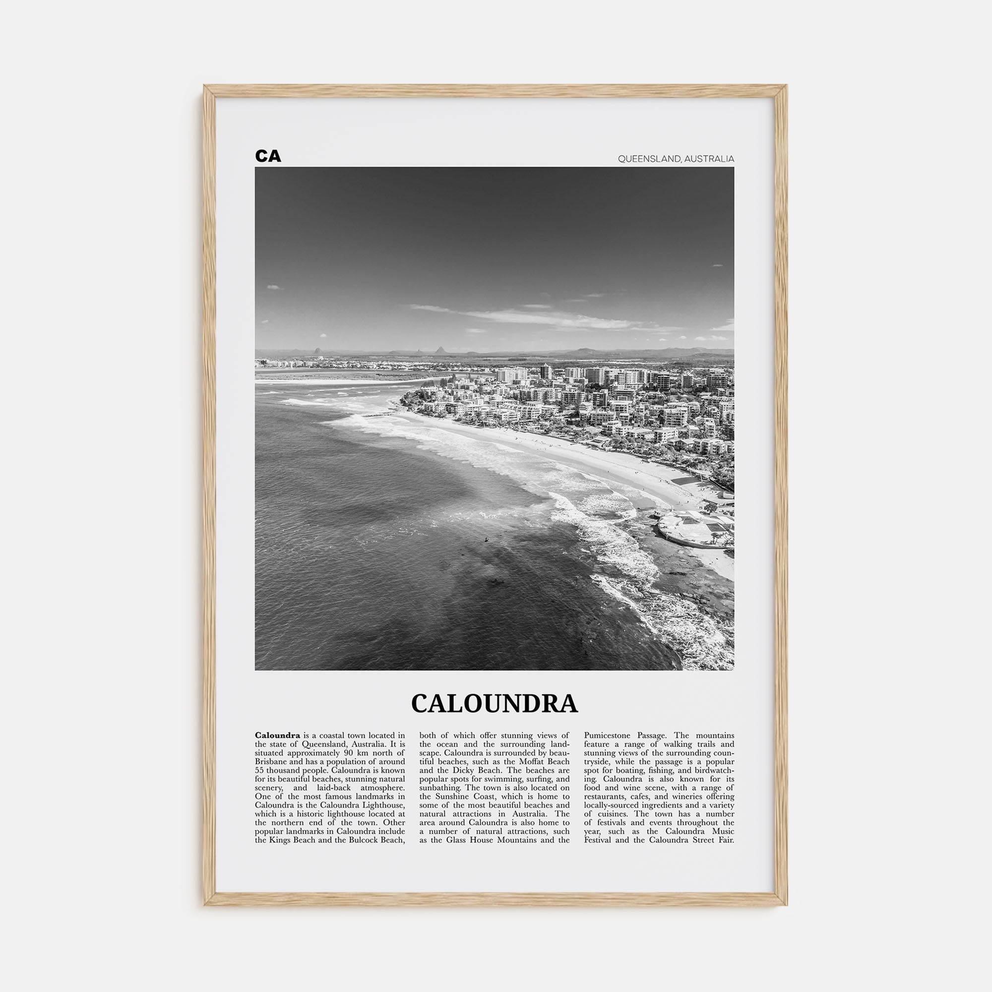 Caloundra Travel B&W Poster