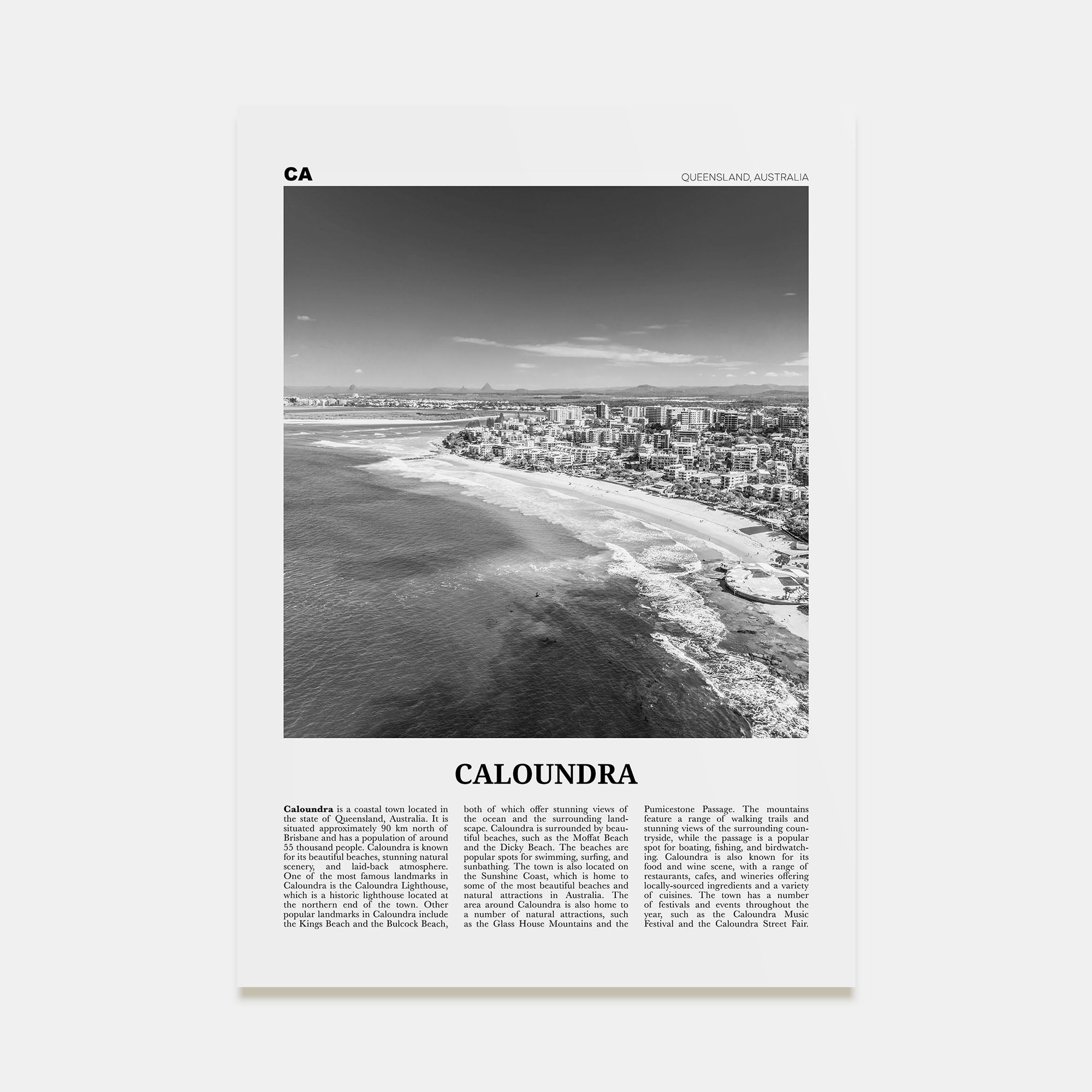 Caloundra Travel B&W Poster