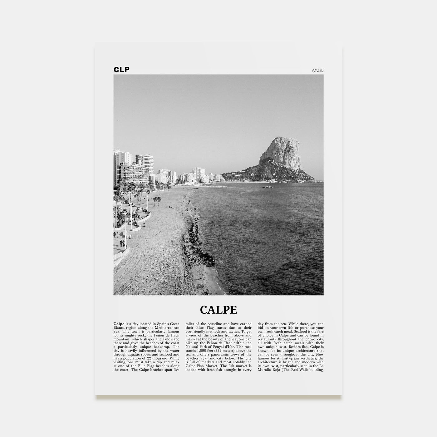 Calpe Travel B&W Poster