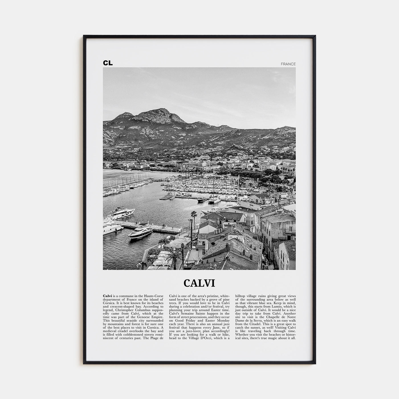 Calvi Travel B&W Poster