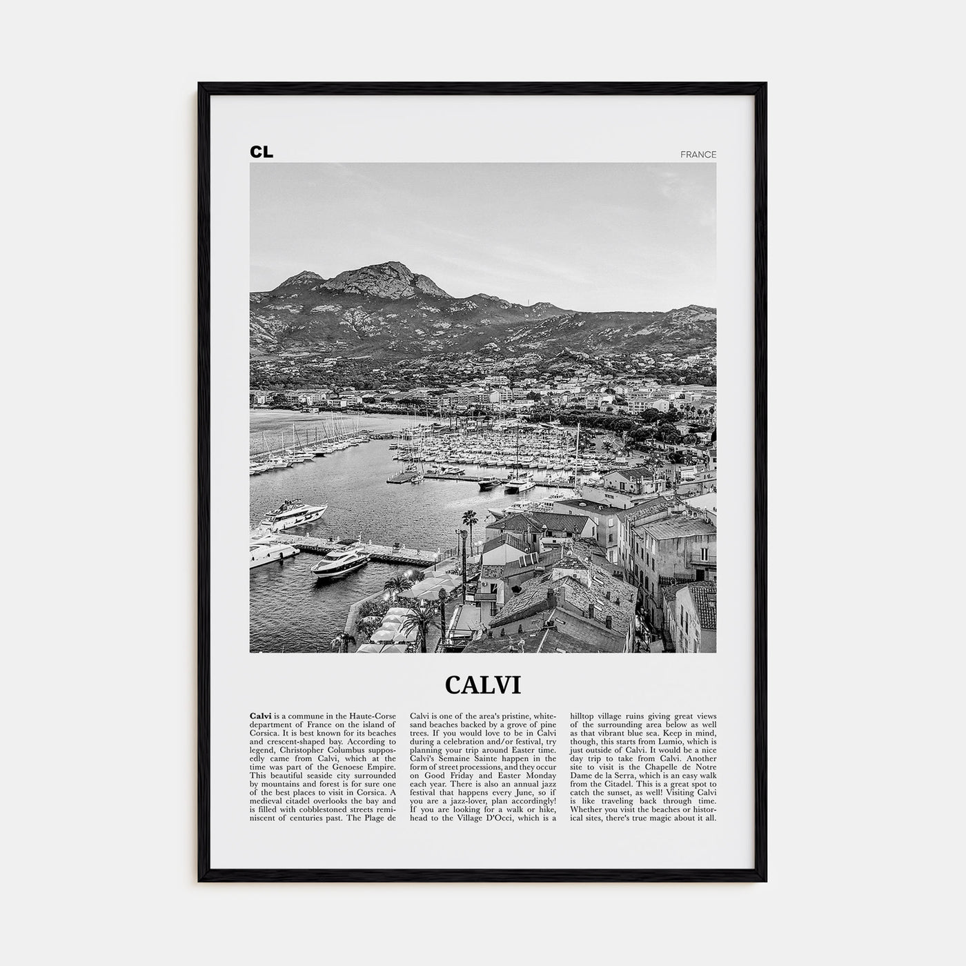 Calvi Travel B&W Poster