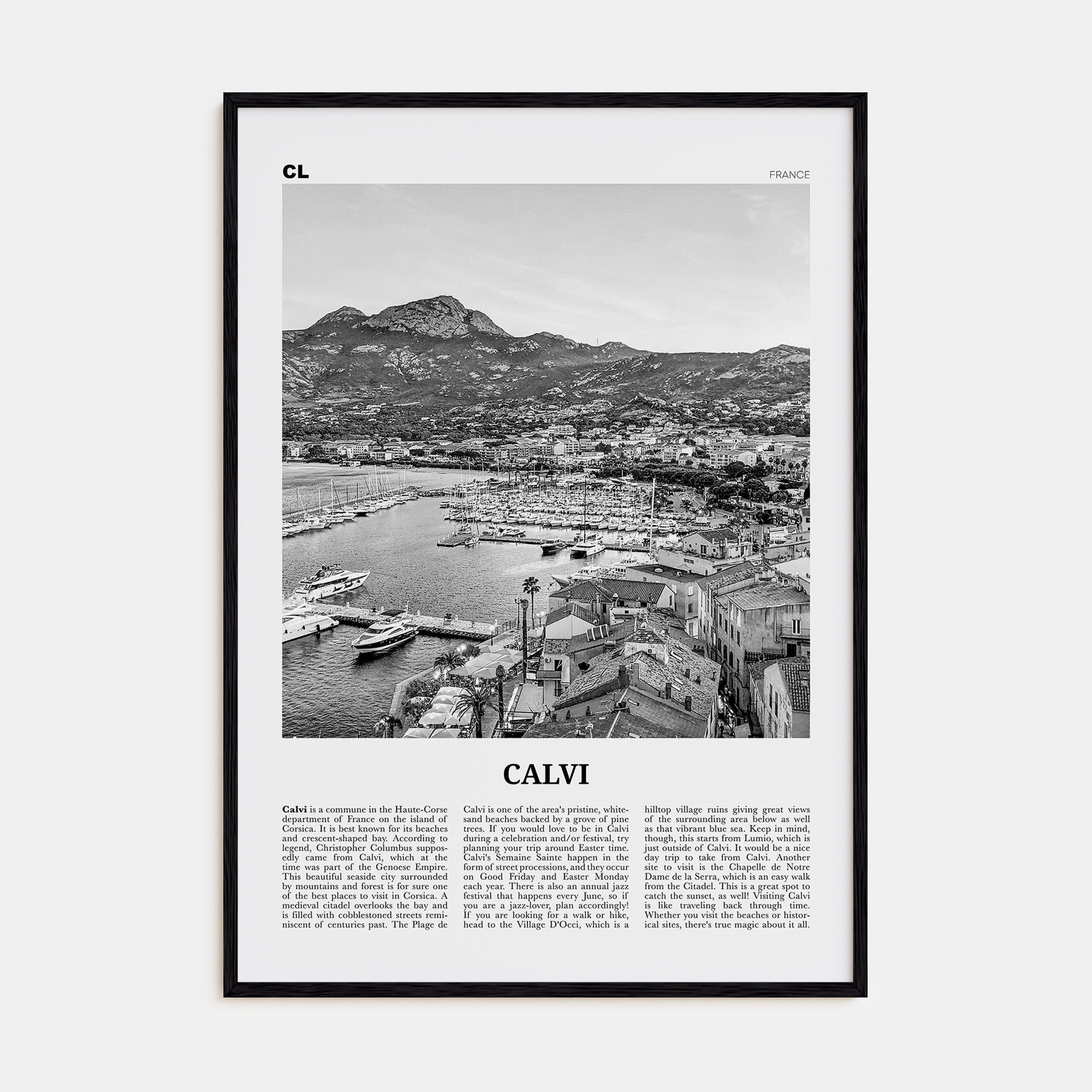Calvi Travel B&W Poster