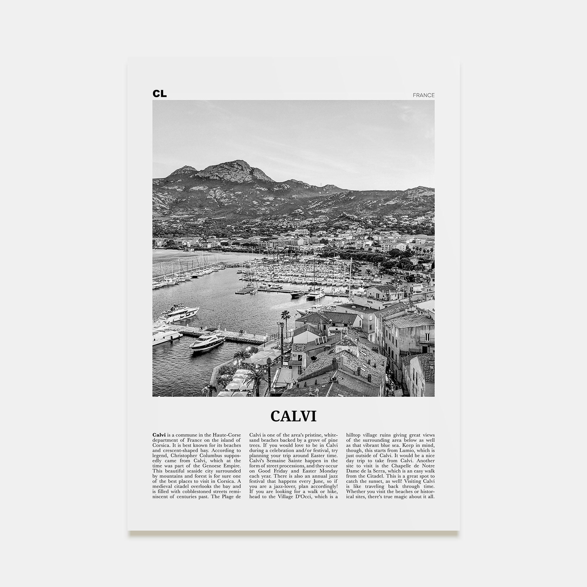 Calvi Travel B&W Poster