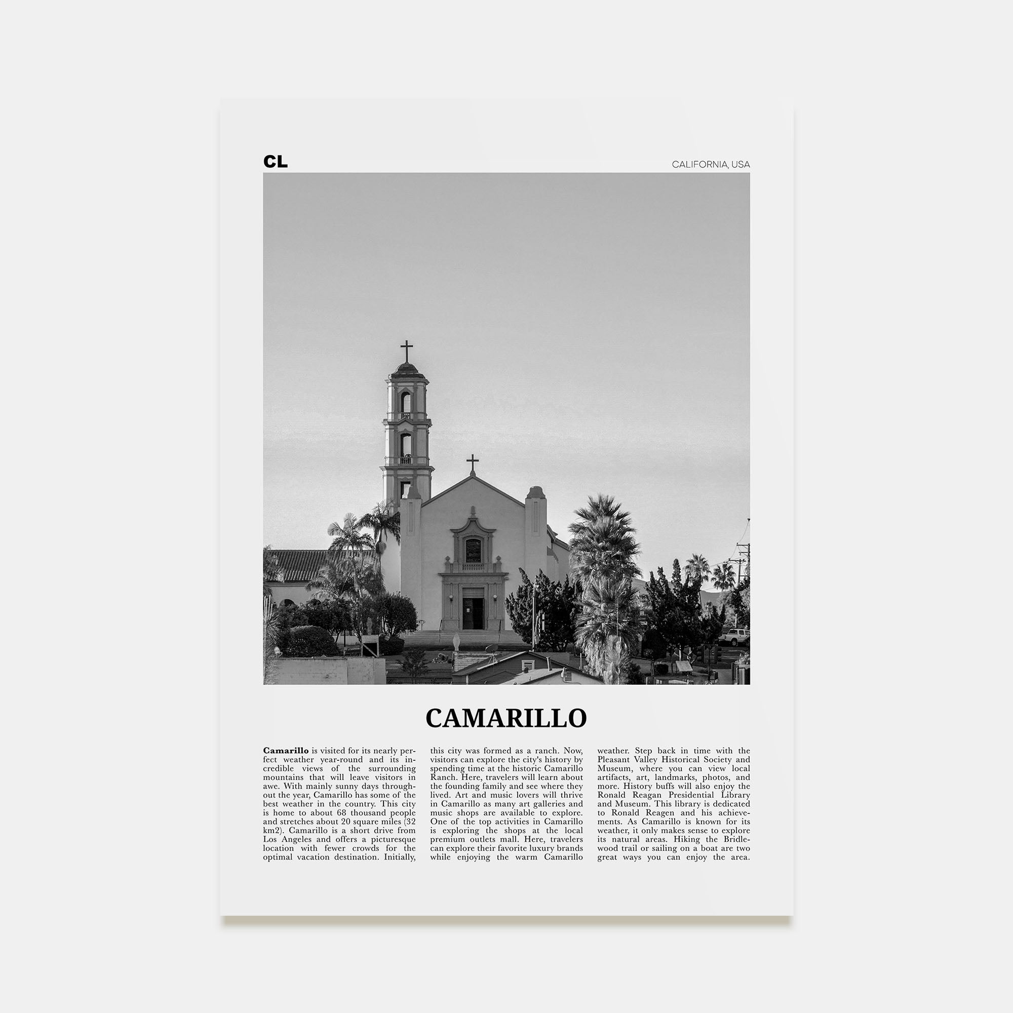 Camarillo Travel B&W Poster