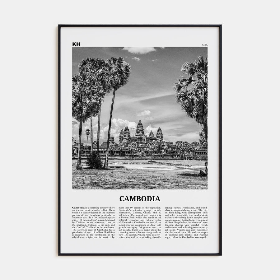 Cambodia Travel B&W No 1 Poster