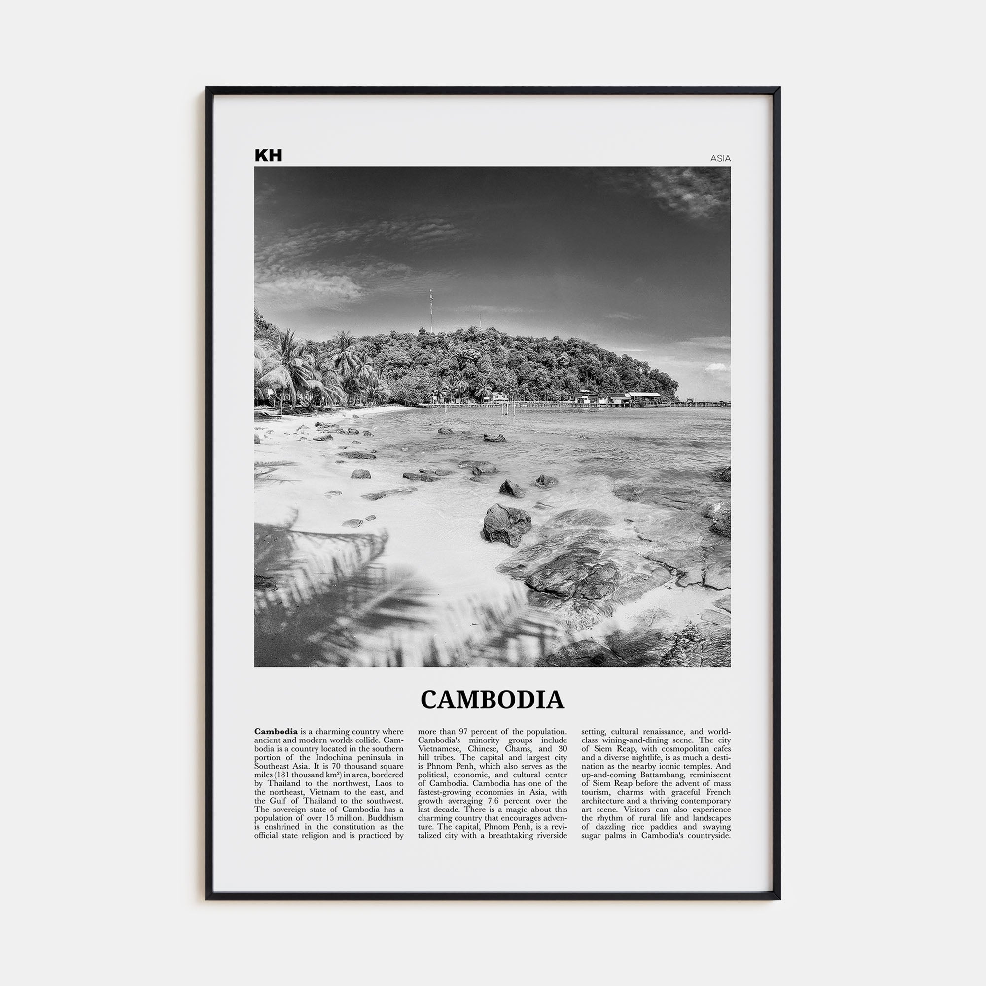Cambodia Travel B&W No 2 Poster