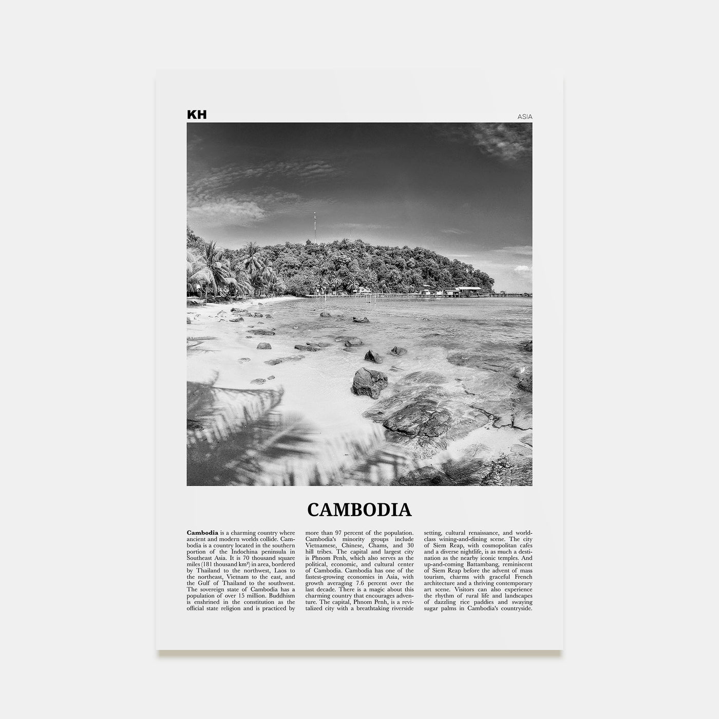 Cambodia Travel B&W No 2 Poster