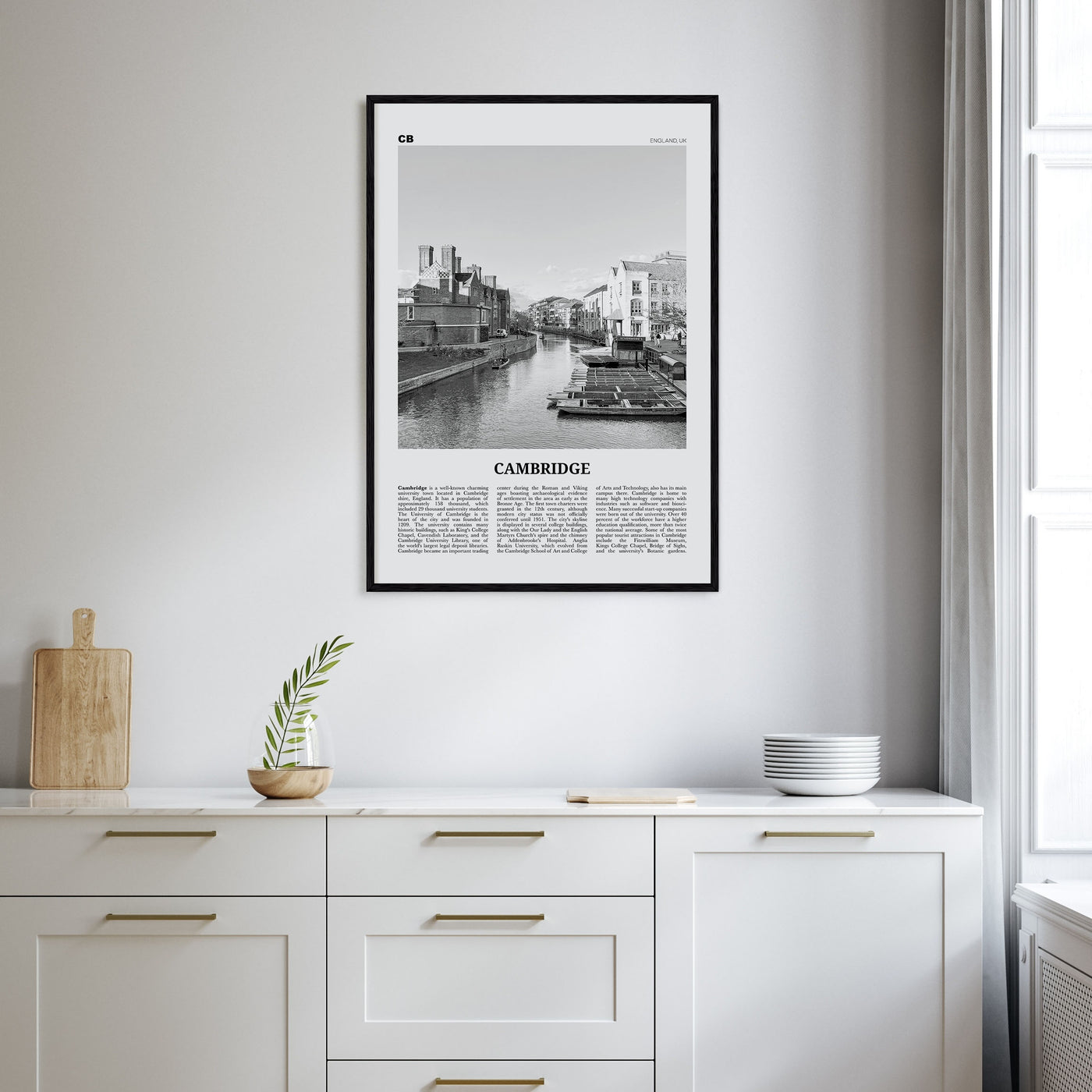 Cambridge, England Travel B&W Poster