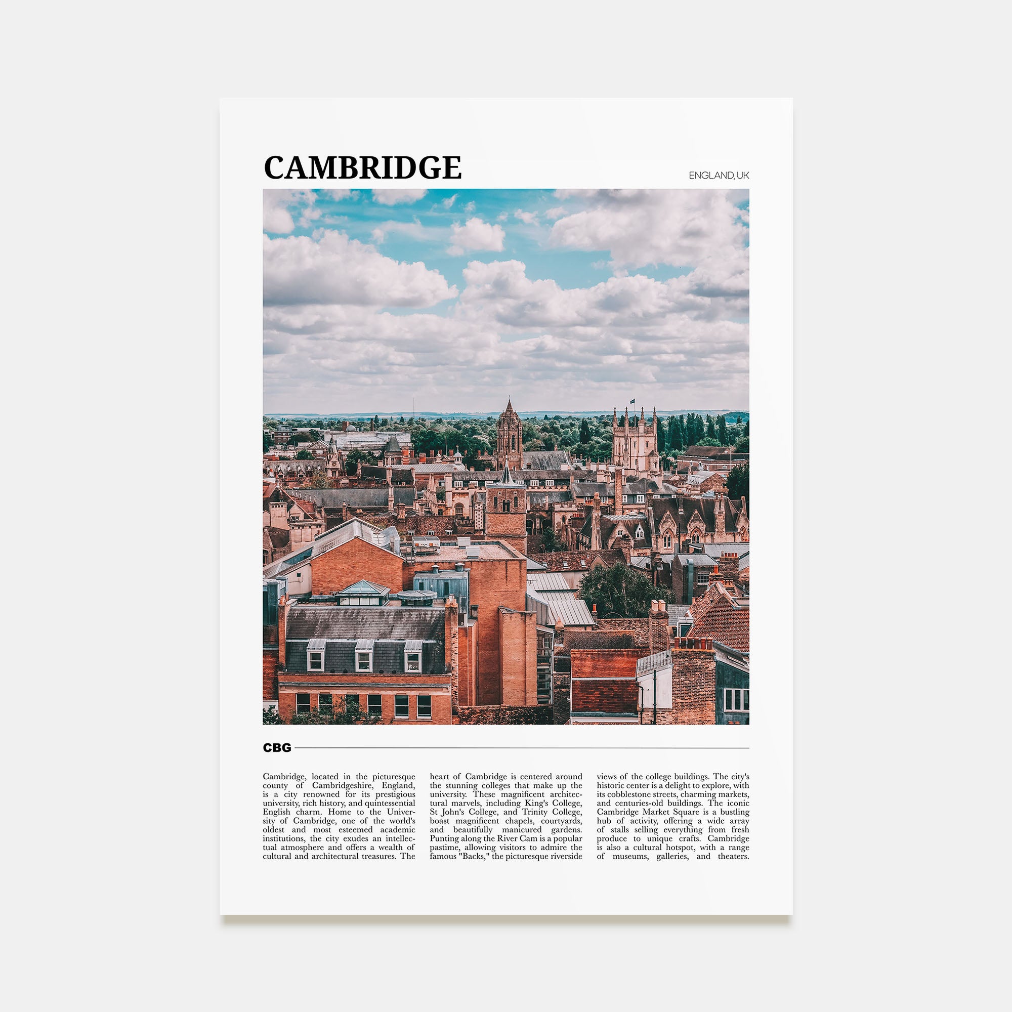 Cambridge, England Travel Color Poster