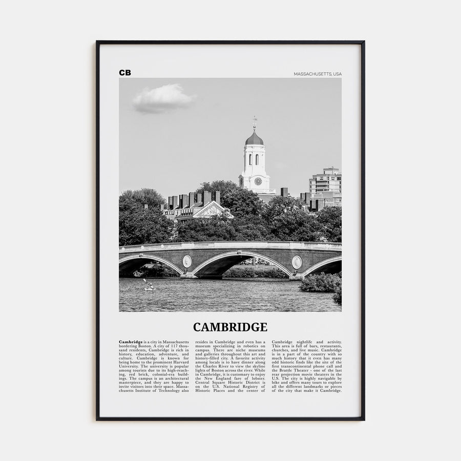 Cambridge, Massachusetts Travel B&W Poster