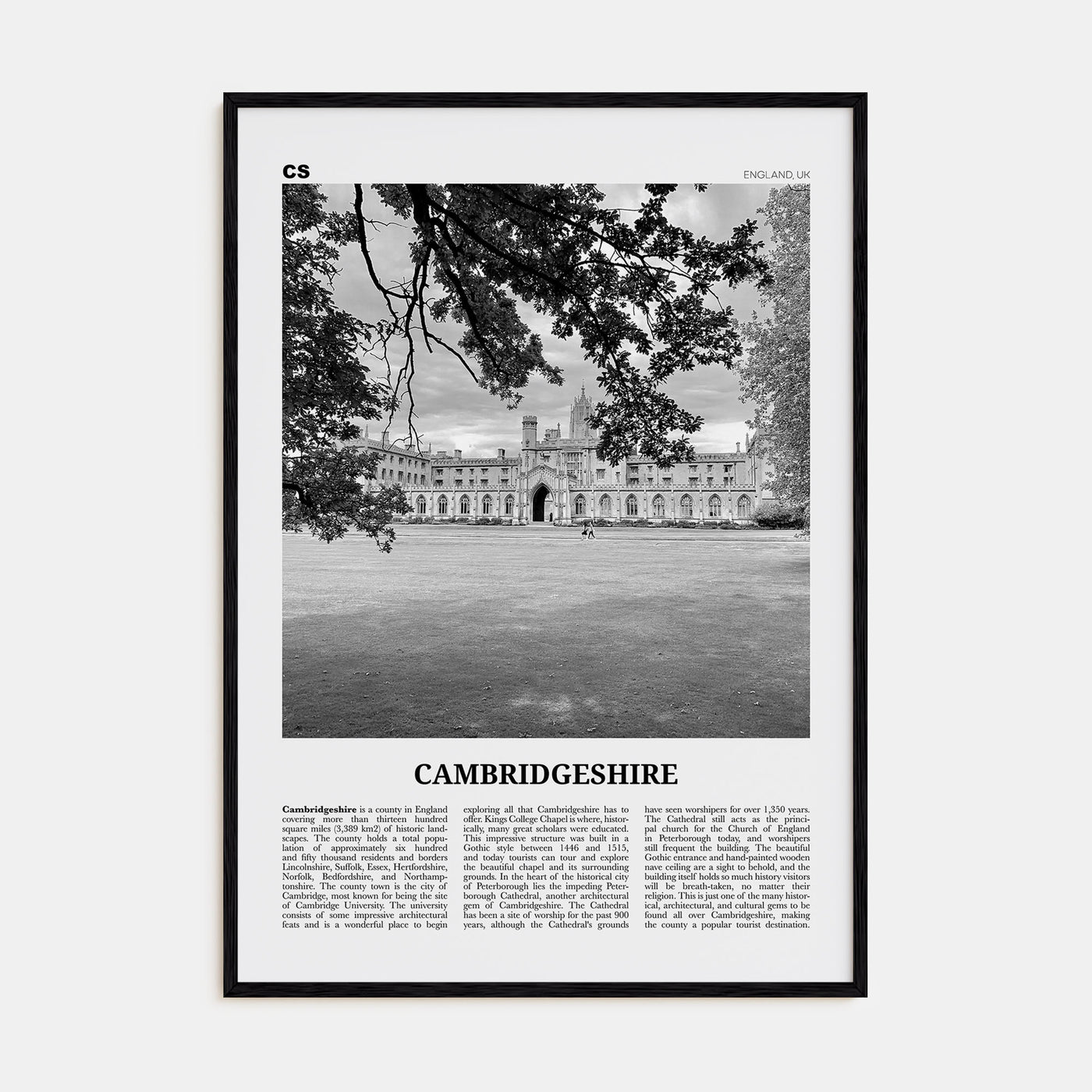 Cambridgeshire Travel B&W Poster