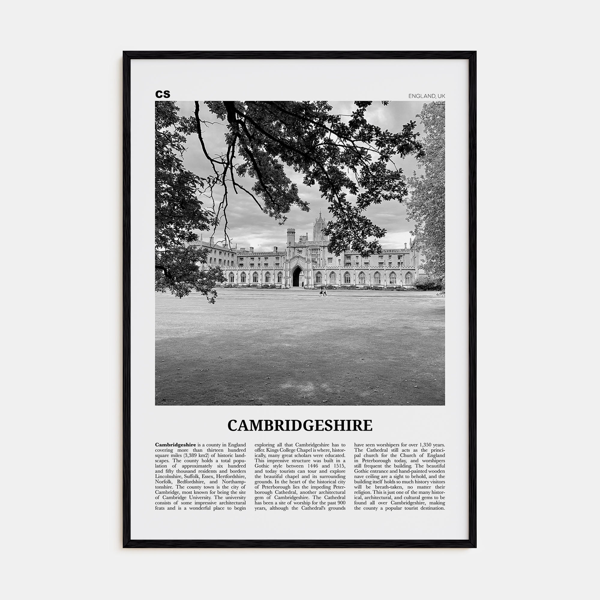 Cambridgeshire Travel B&W Poster