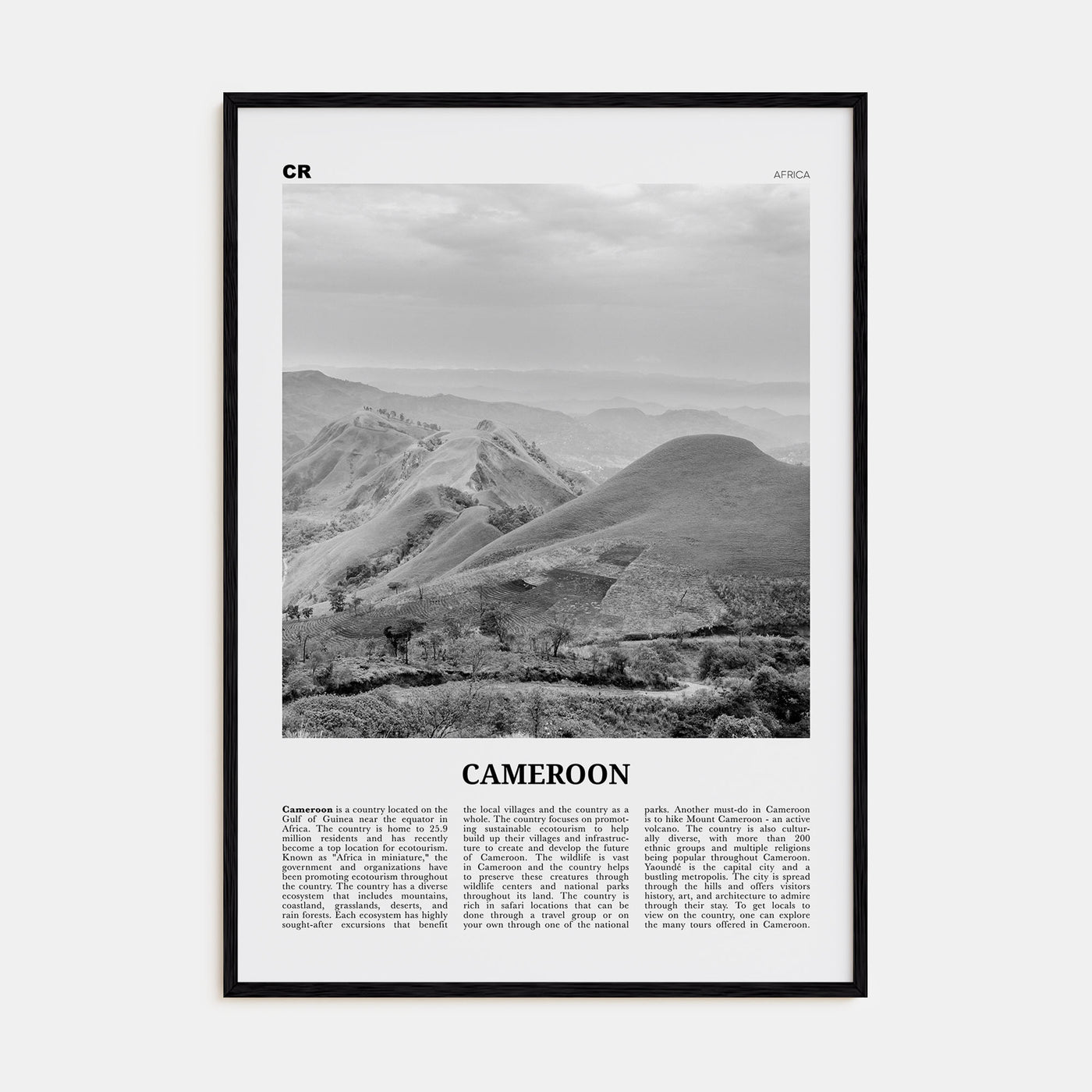 Cameroon Travel B&W Poster