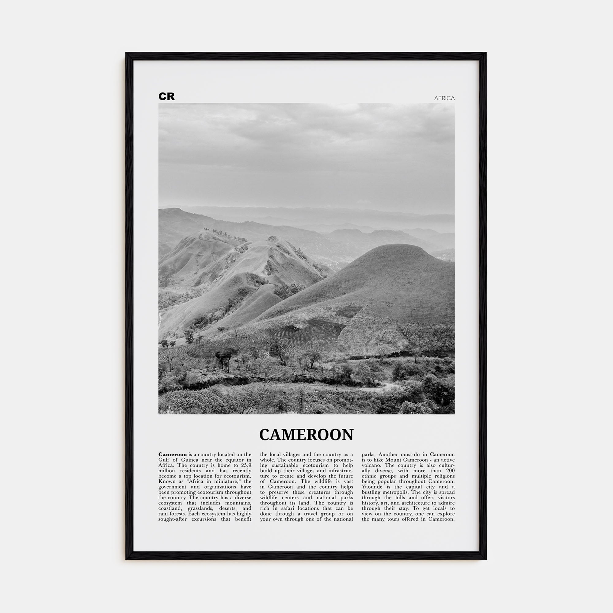Cameroon Travel B&W Poster