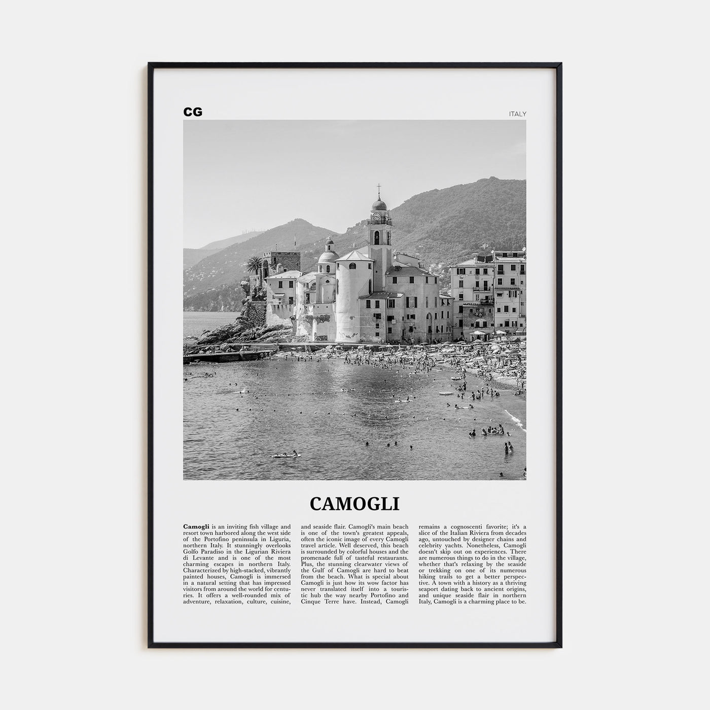 Camogli Travel B&W Poster