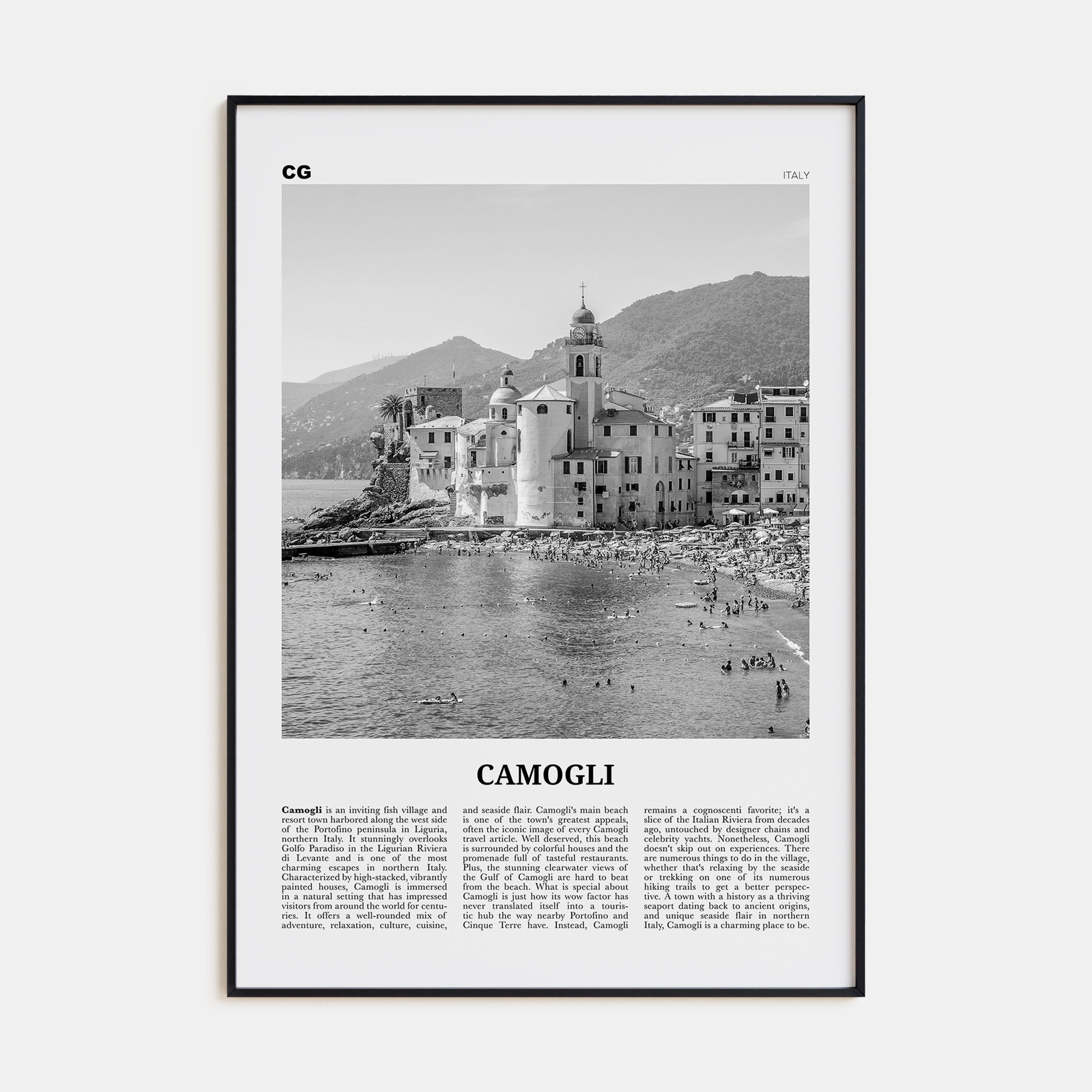 Camogli Travel B&W Poster