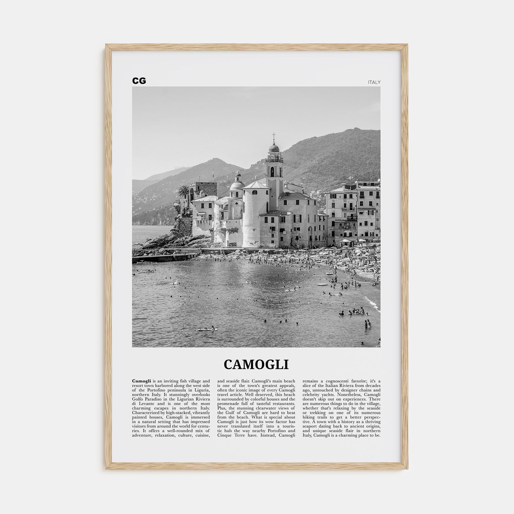 Camogli Travel B&W Poster