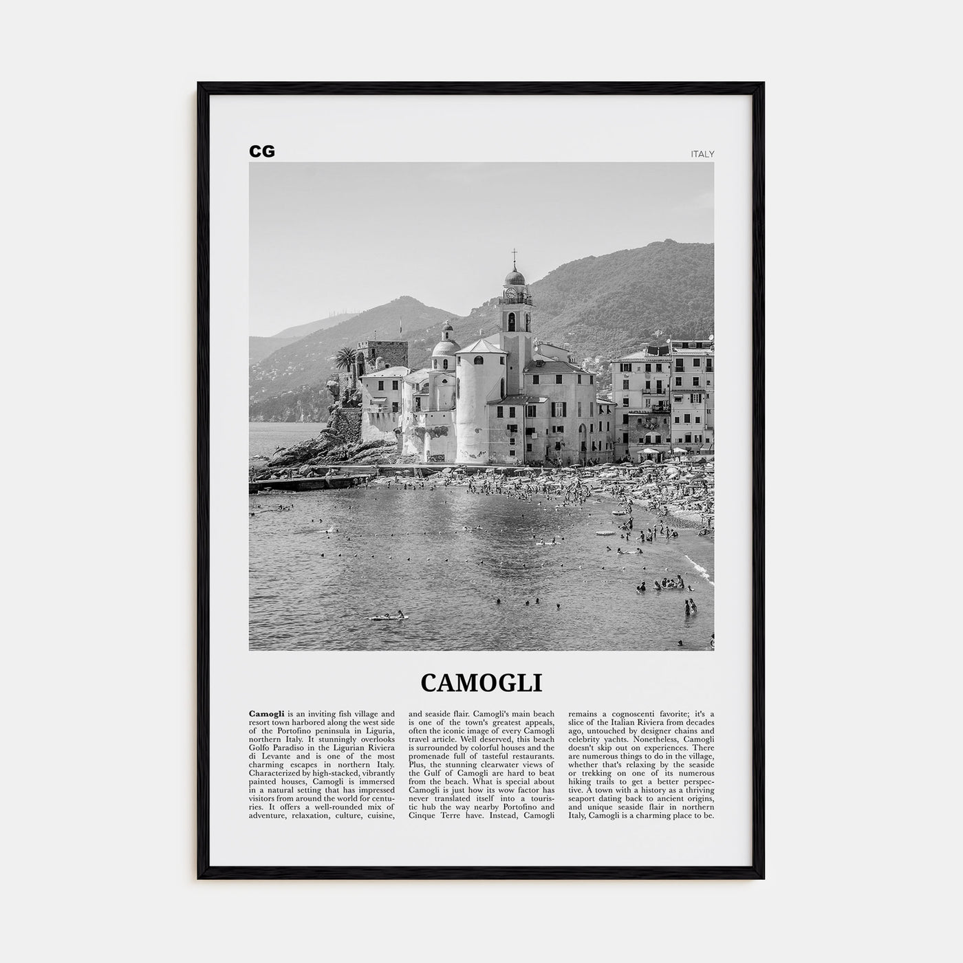 Camogli Travel B&W Poster