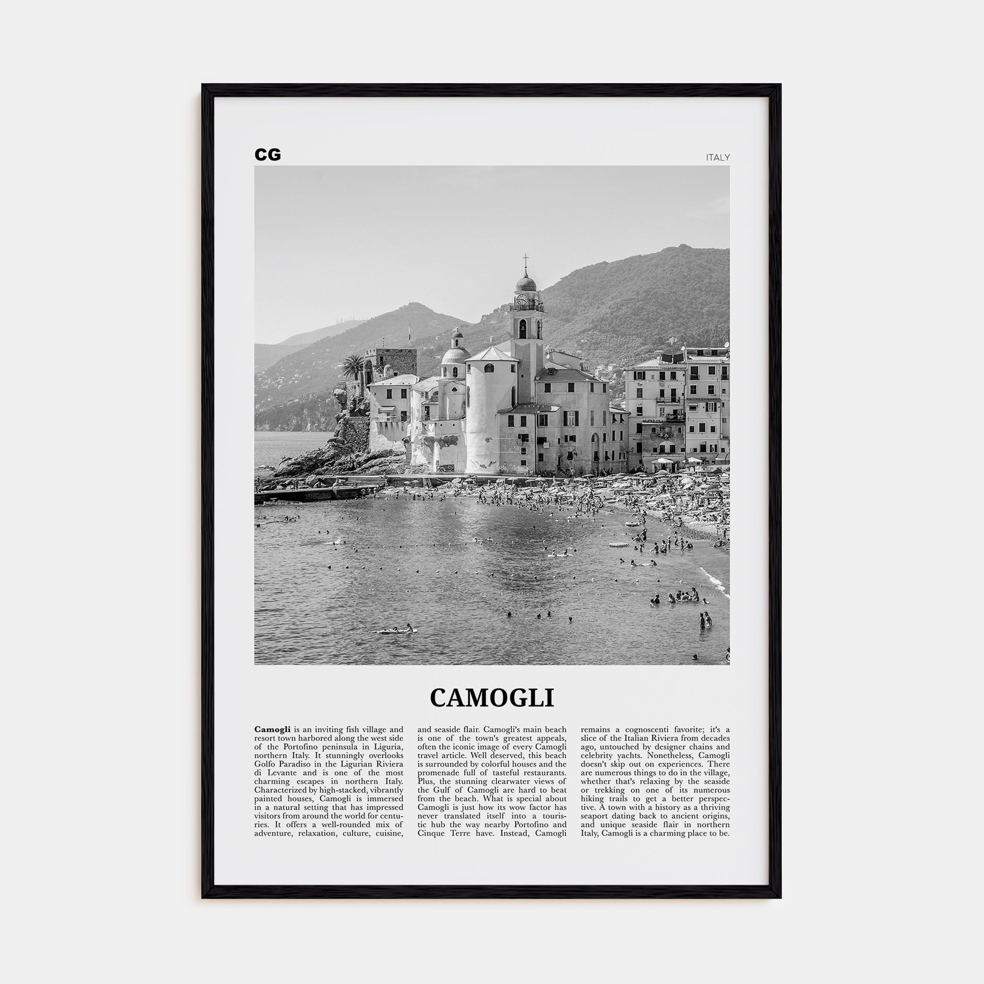 Camogli Travel B&W Poster