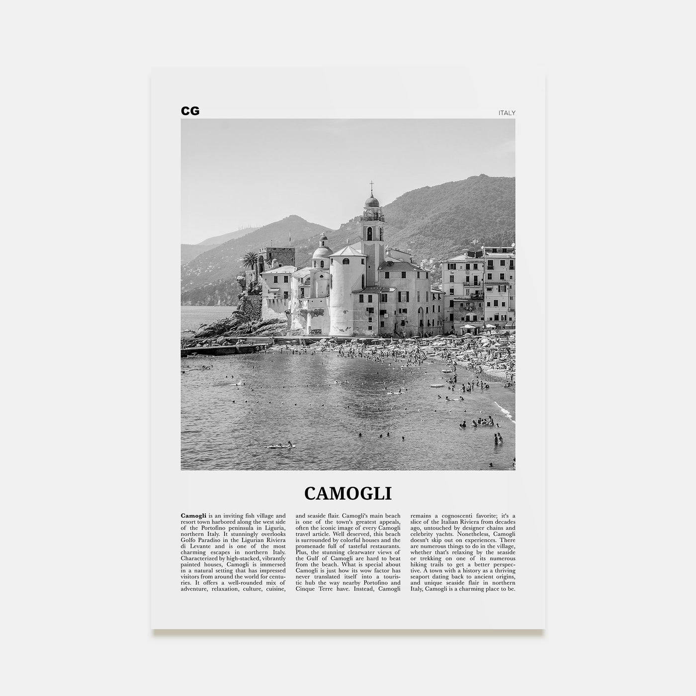Camogli Travel B&W Poster