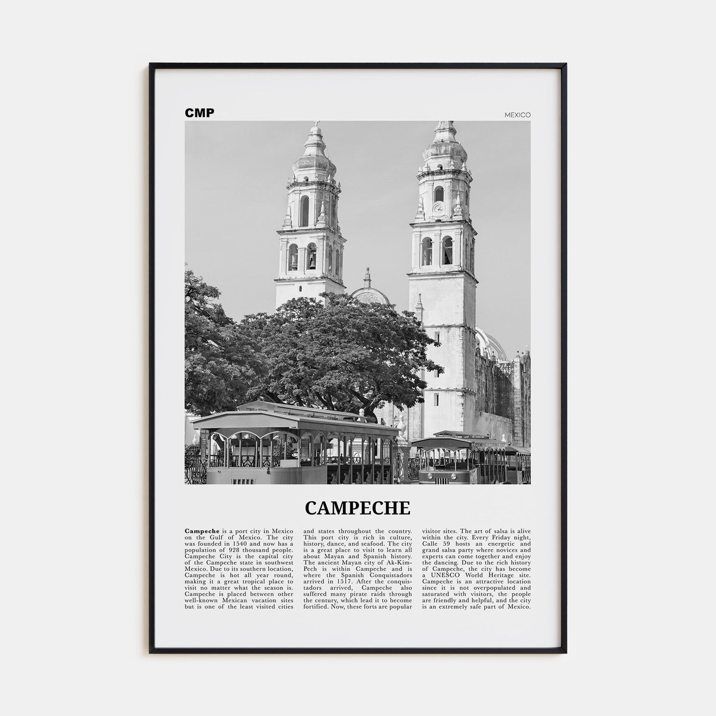 Campeche Travel B&W Poster