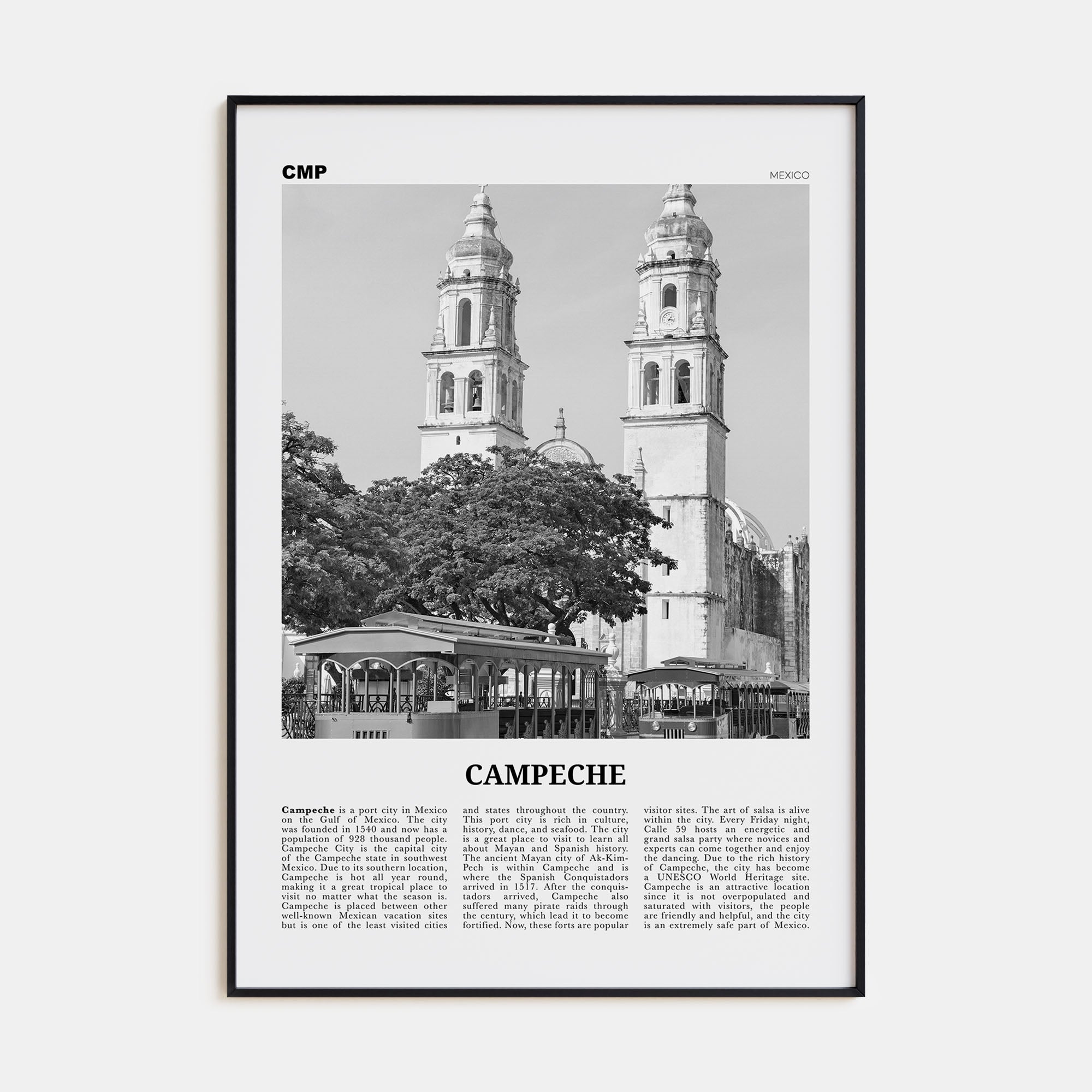 Campeche Travel B&W Poster