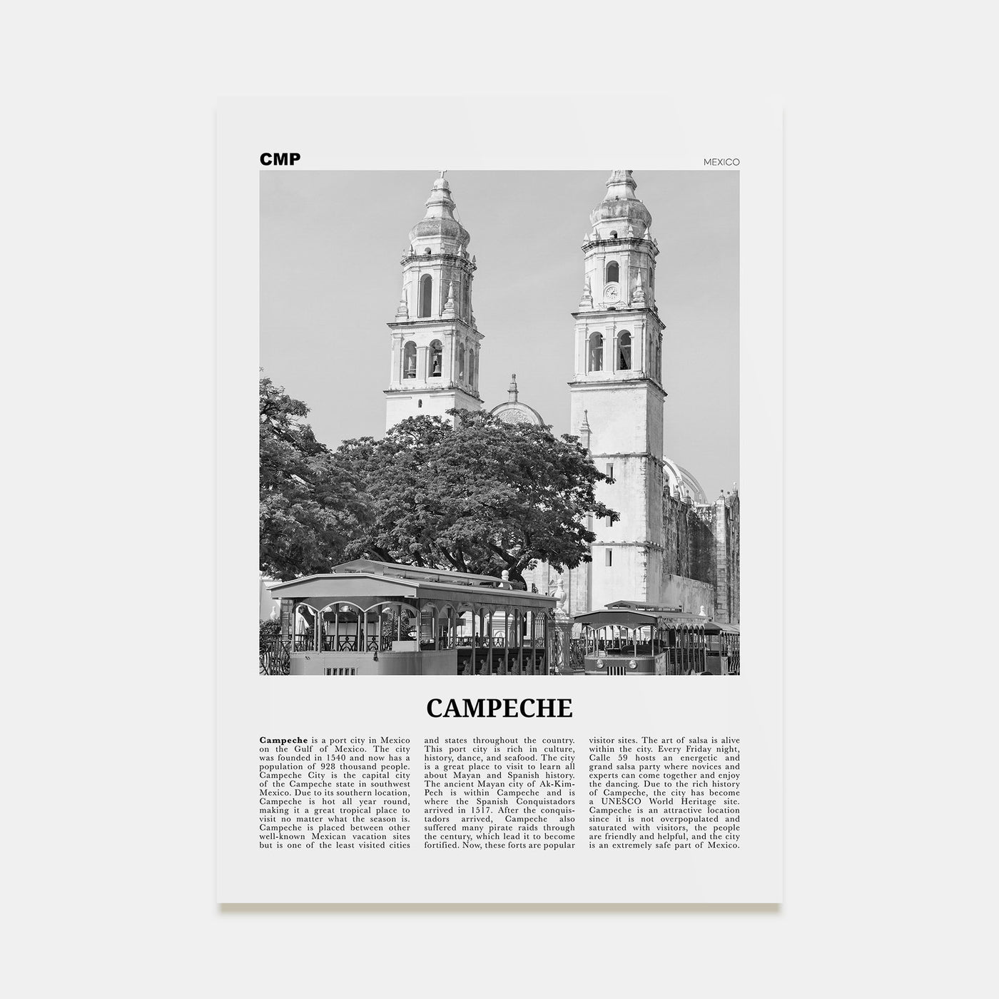 Campeche Travel B&W Poster