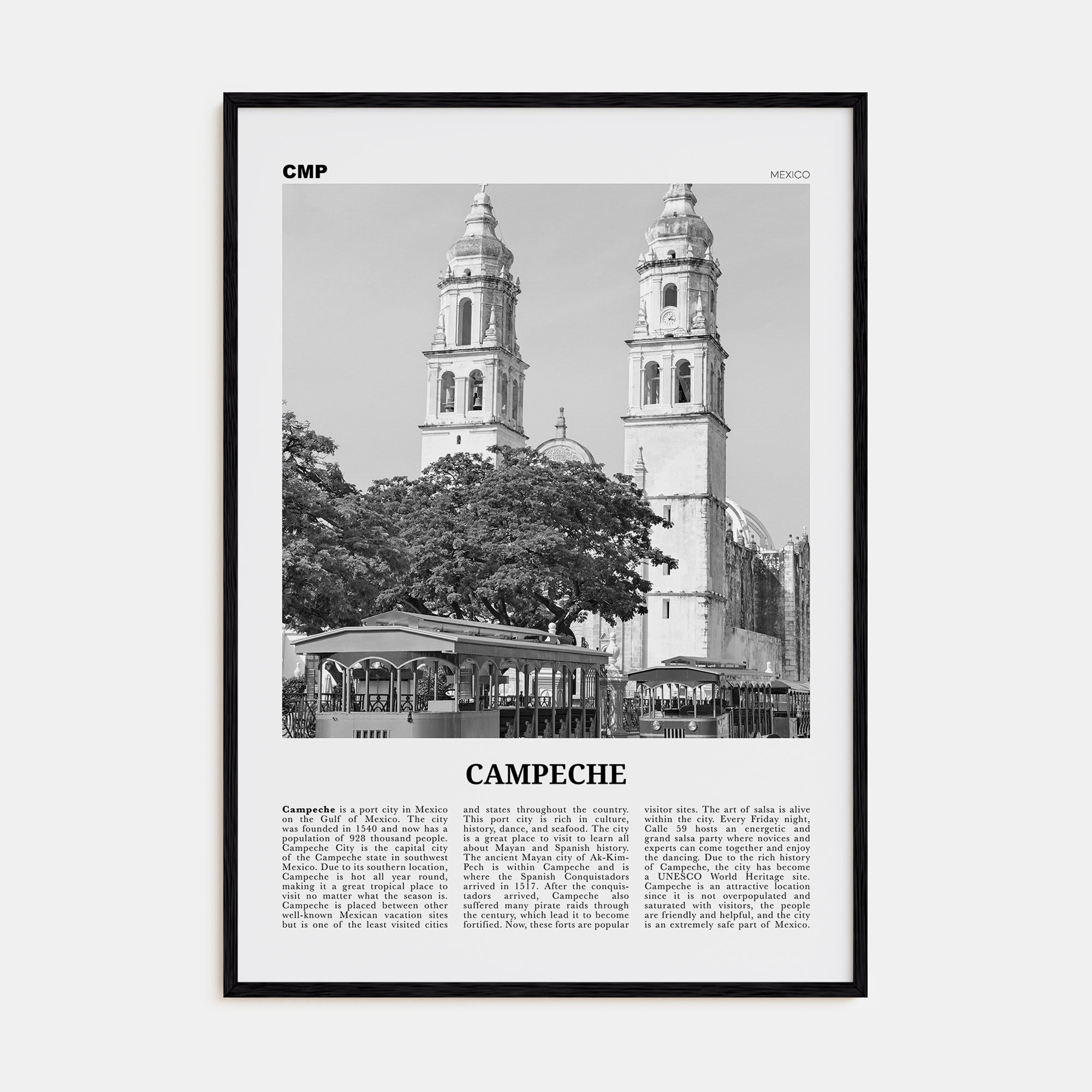 Campeche Travel B&W Poster