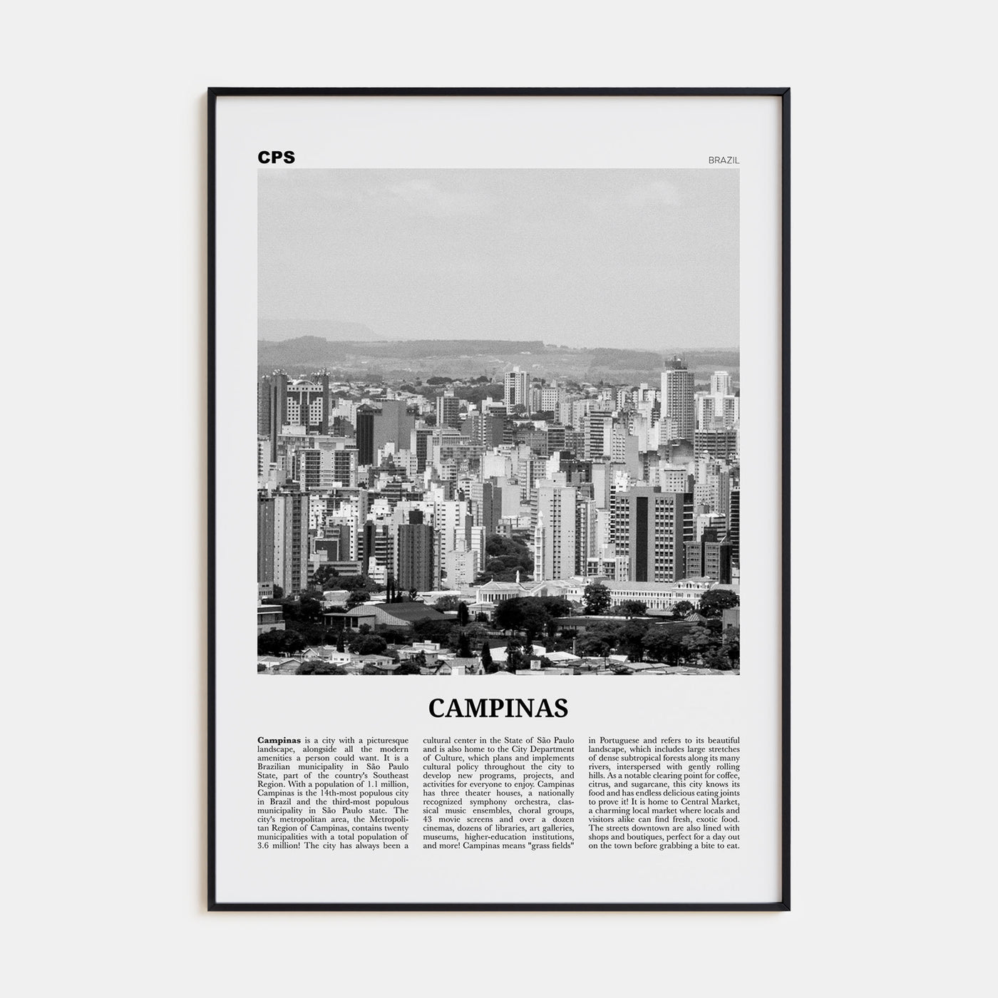 Campinas Travel B&W Poster