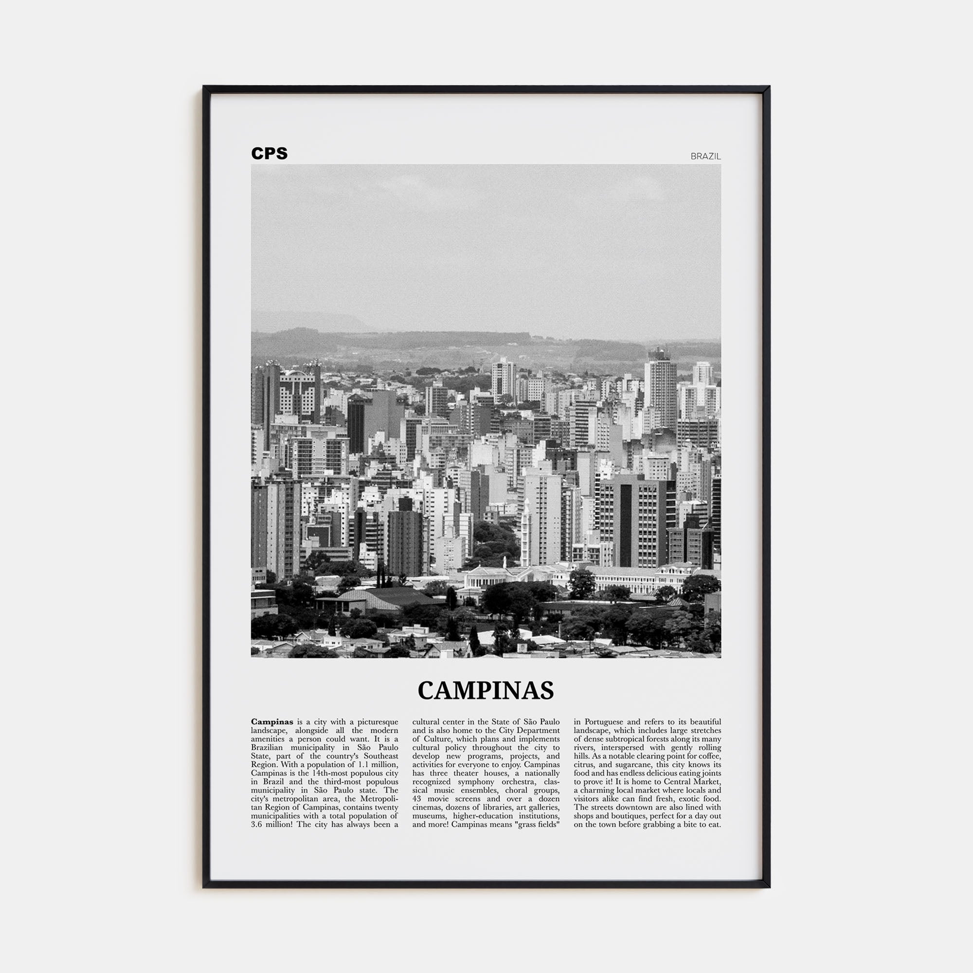 Campinas Travel B&W Poster