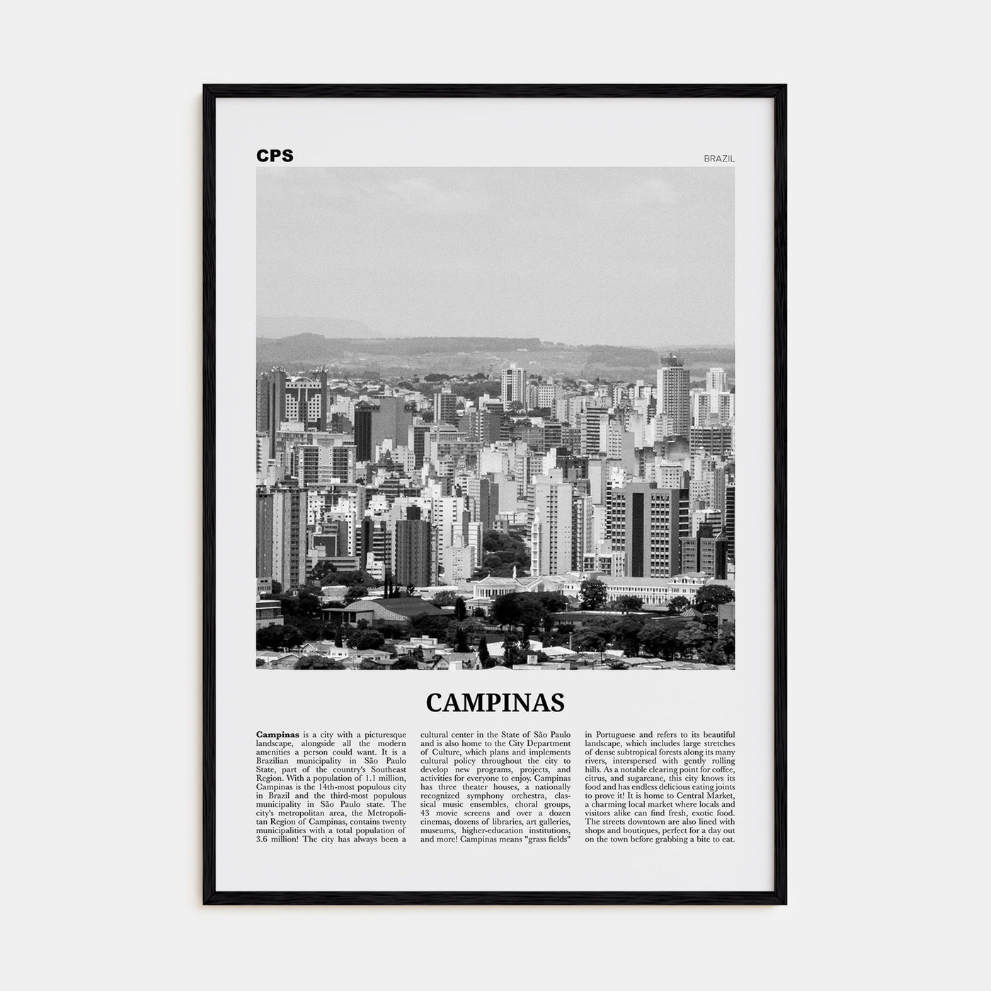Campinas Travel B&W Poster