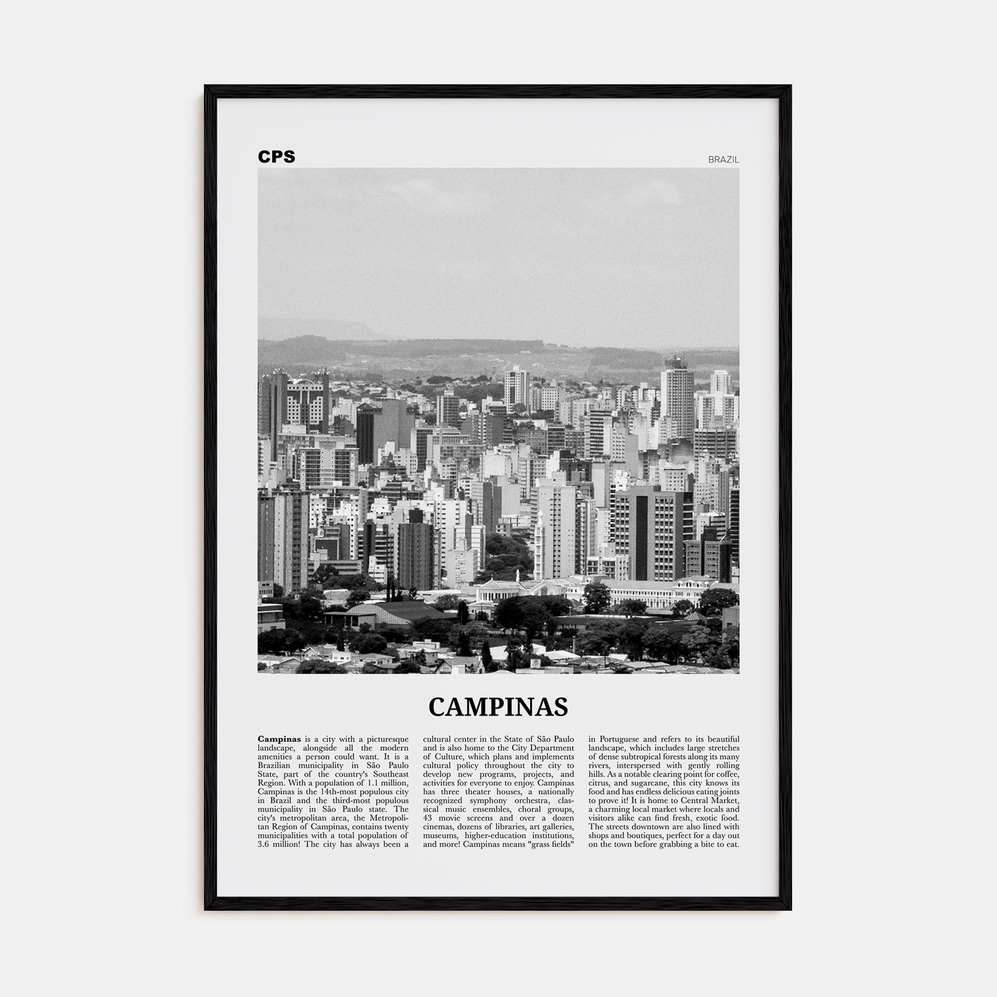 Campinas Travel B&W Poster