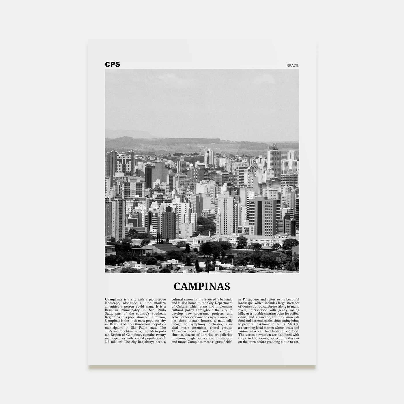 Campinas Travel B&W Poster
