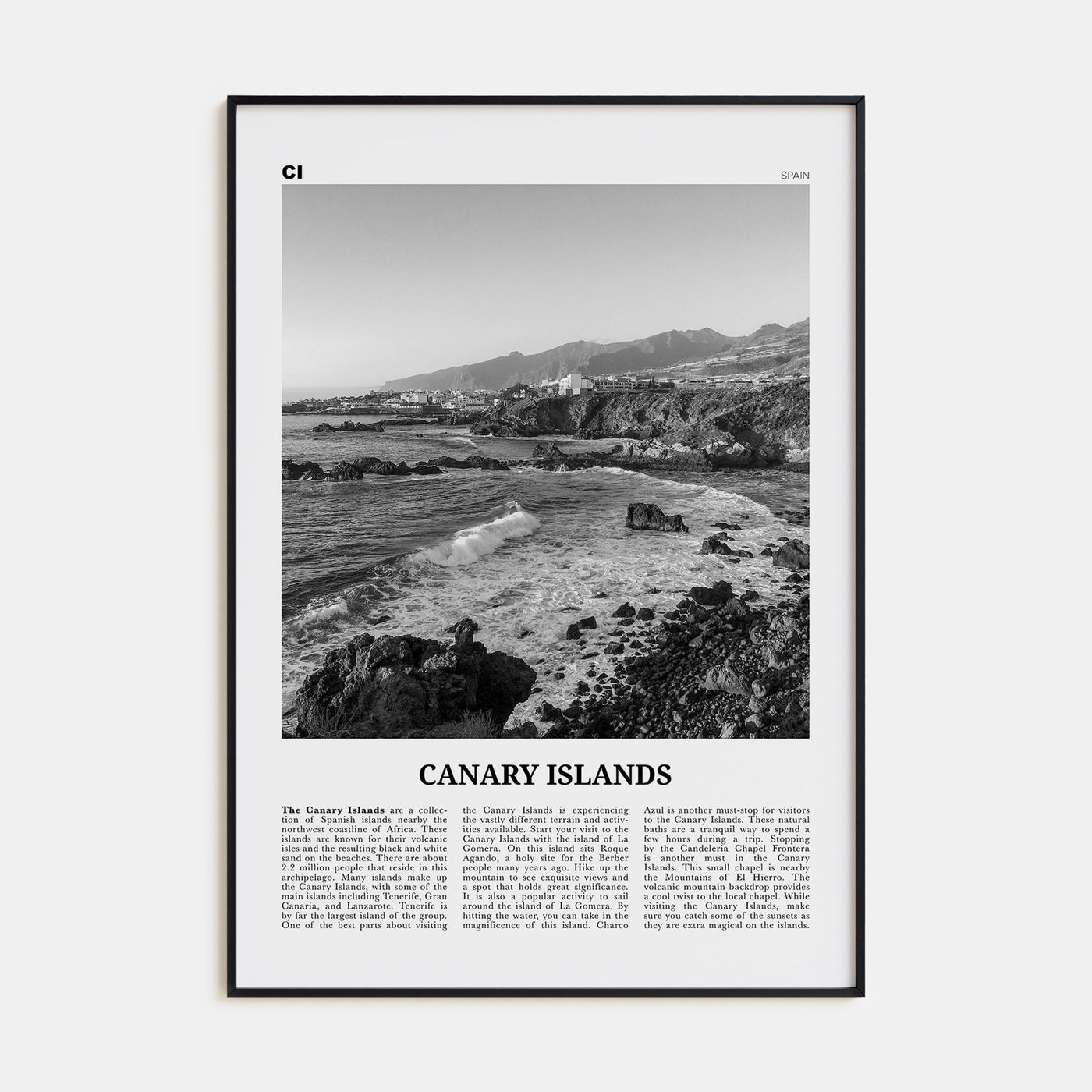 Canary Islands Travel B&W Poster