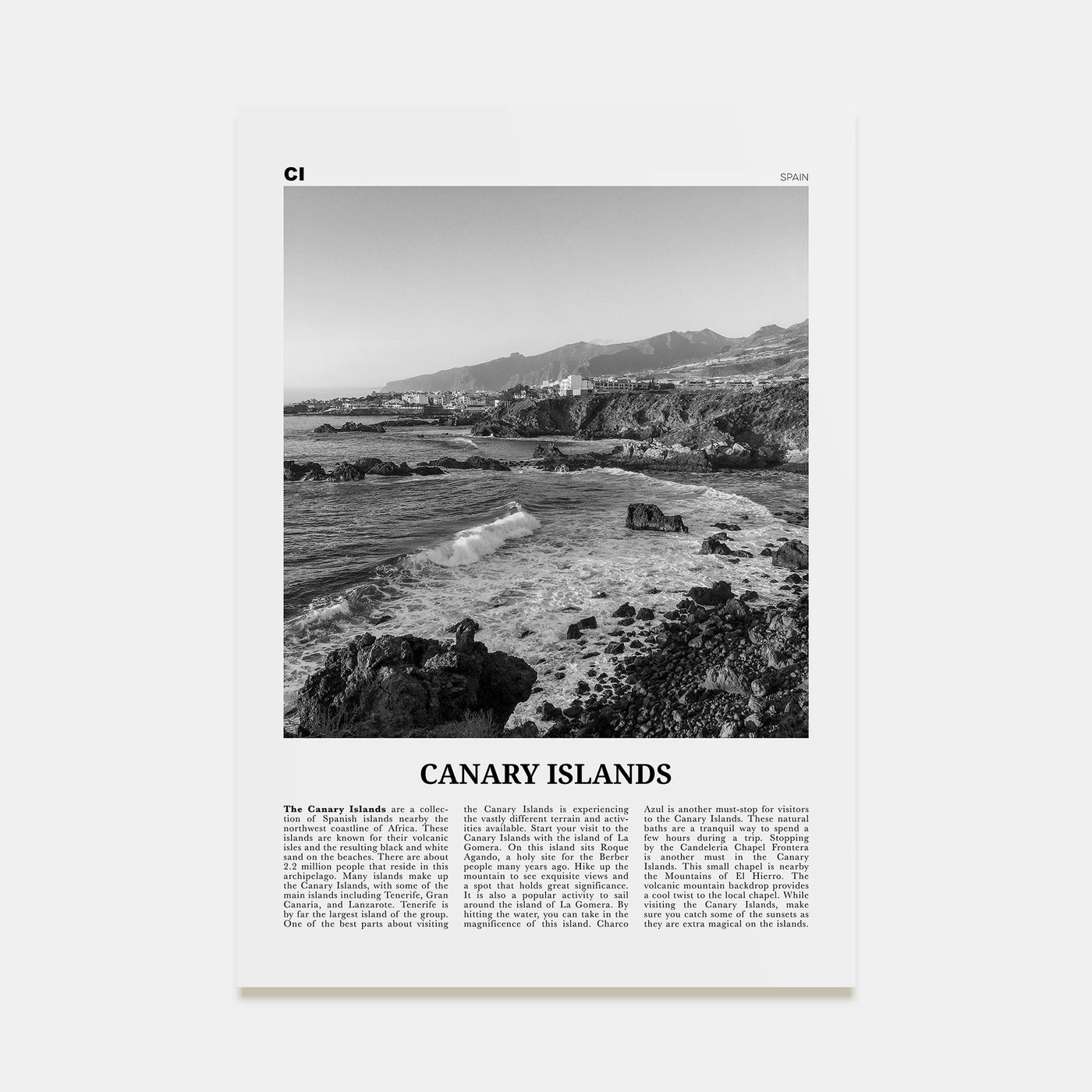 Canary Islands Travel B&W Poster