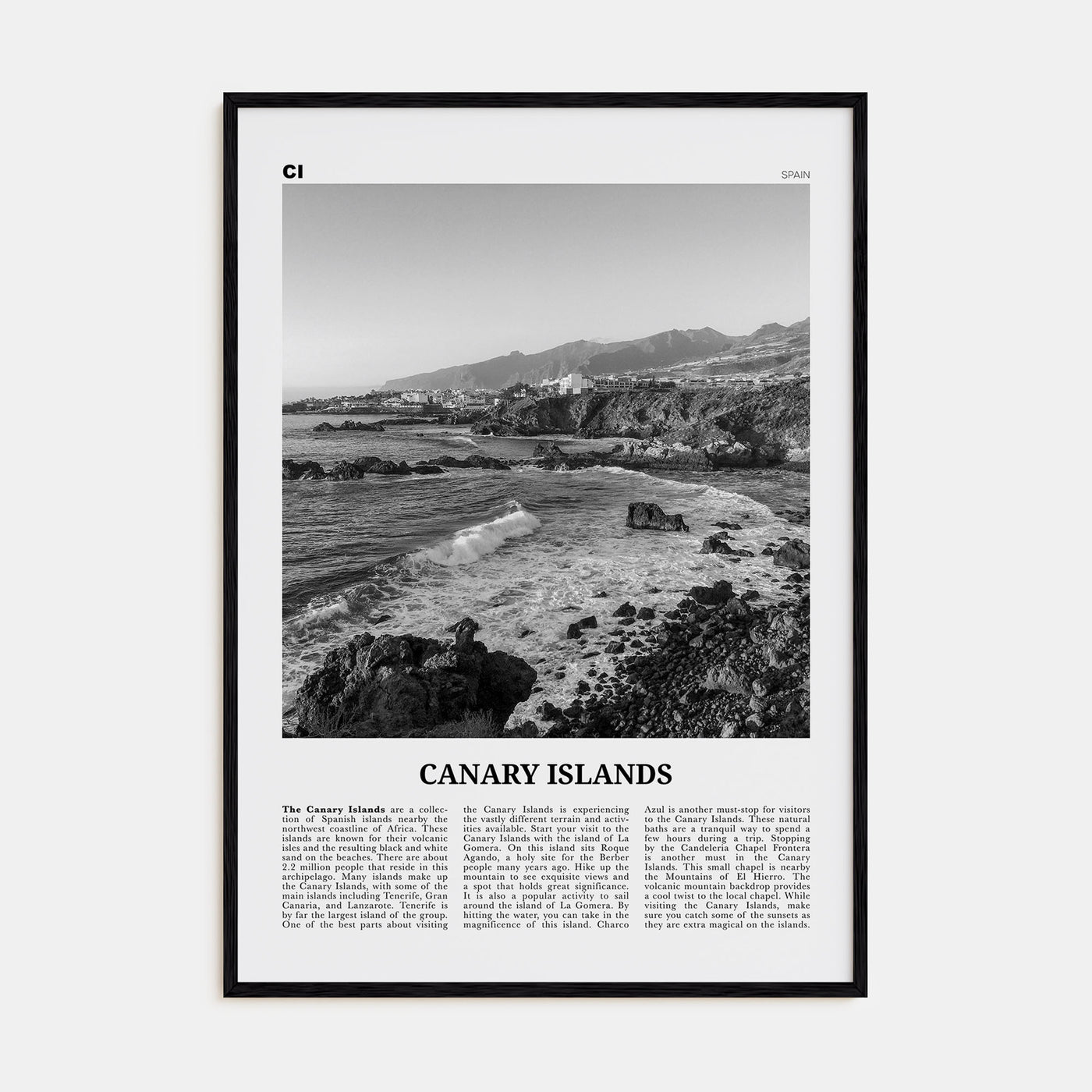 Canary Islands Travel B&W Poster