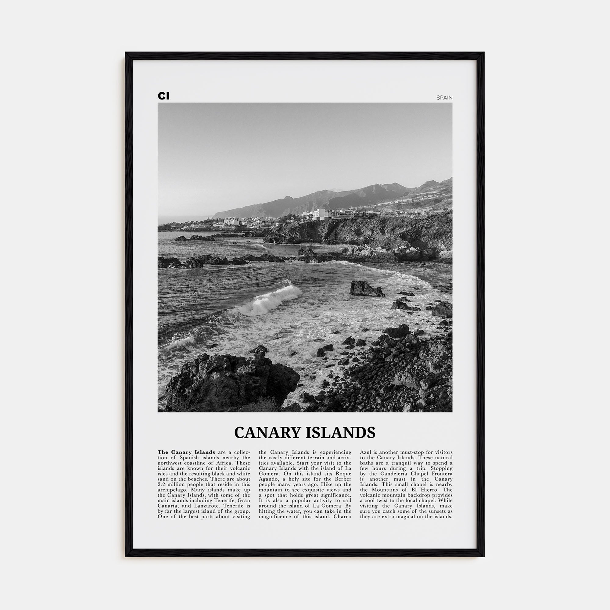 Canary Islands Travel B&W Poster