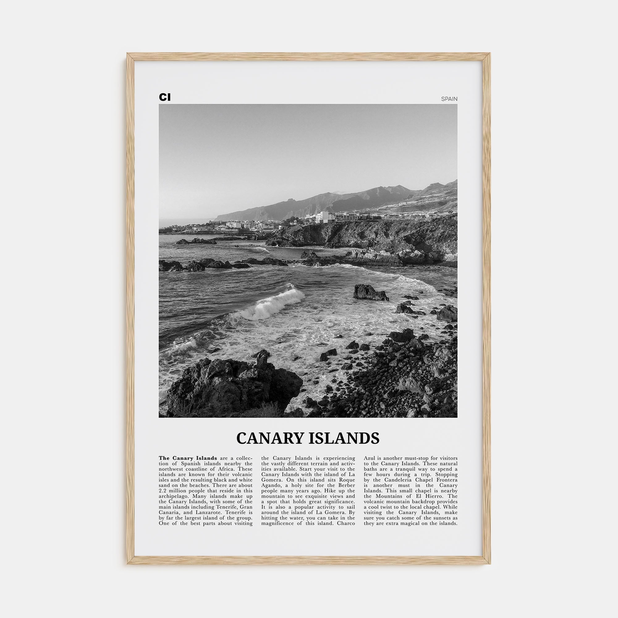 Canary Islands Travel B&W Poster