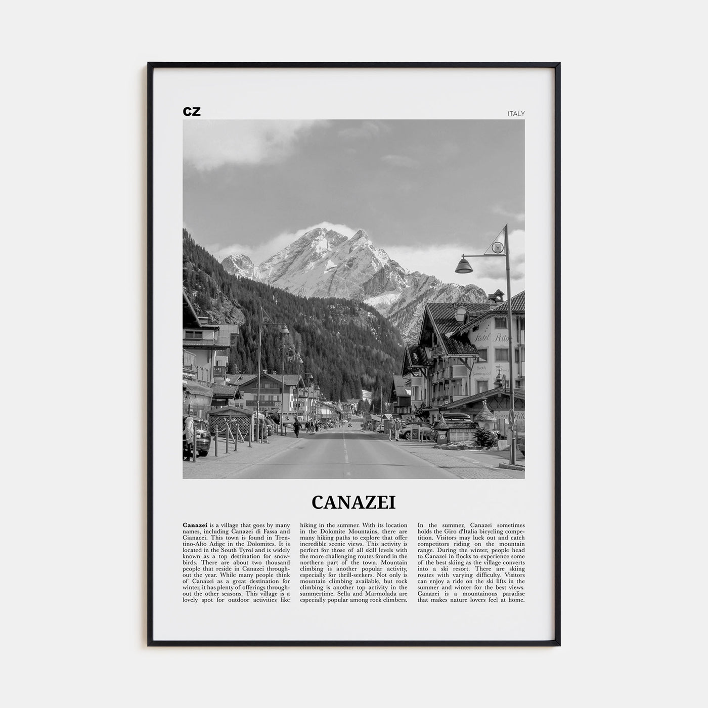Canazei Travel B&W Poster